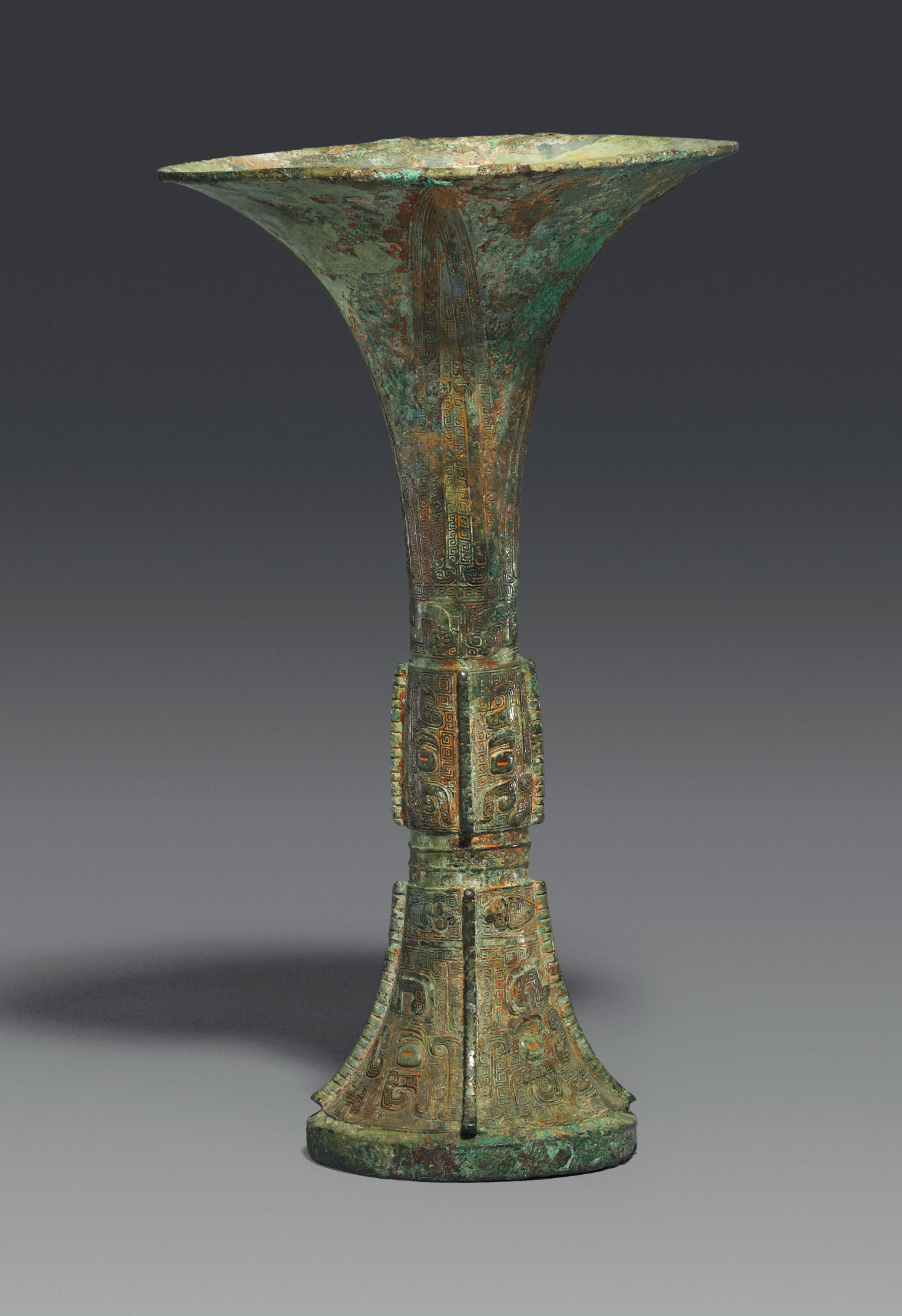 A bronze ritual wine vessel, gu, Shang dynasty (1600-1100 BC). 10¾ in (27.4 cm) high. Estimate: £20,000-40,000. This lot is offered in Fine Chinese Ceramics & Works of Art on 7 November 2017 at Christie’s in London