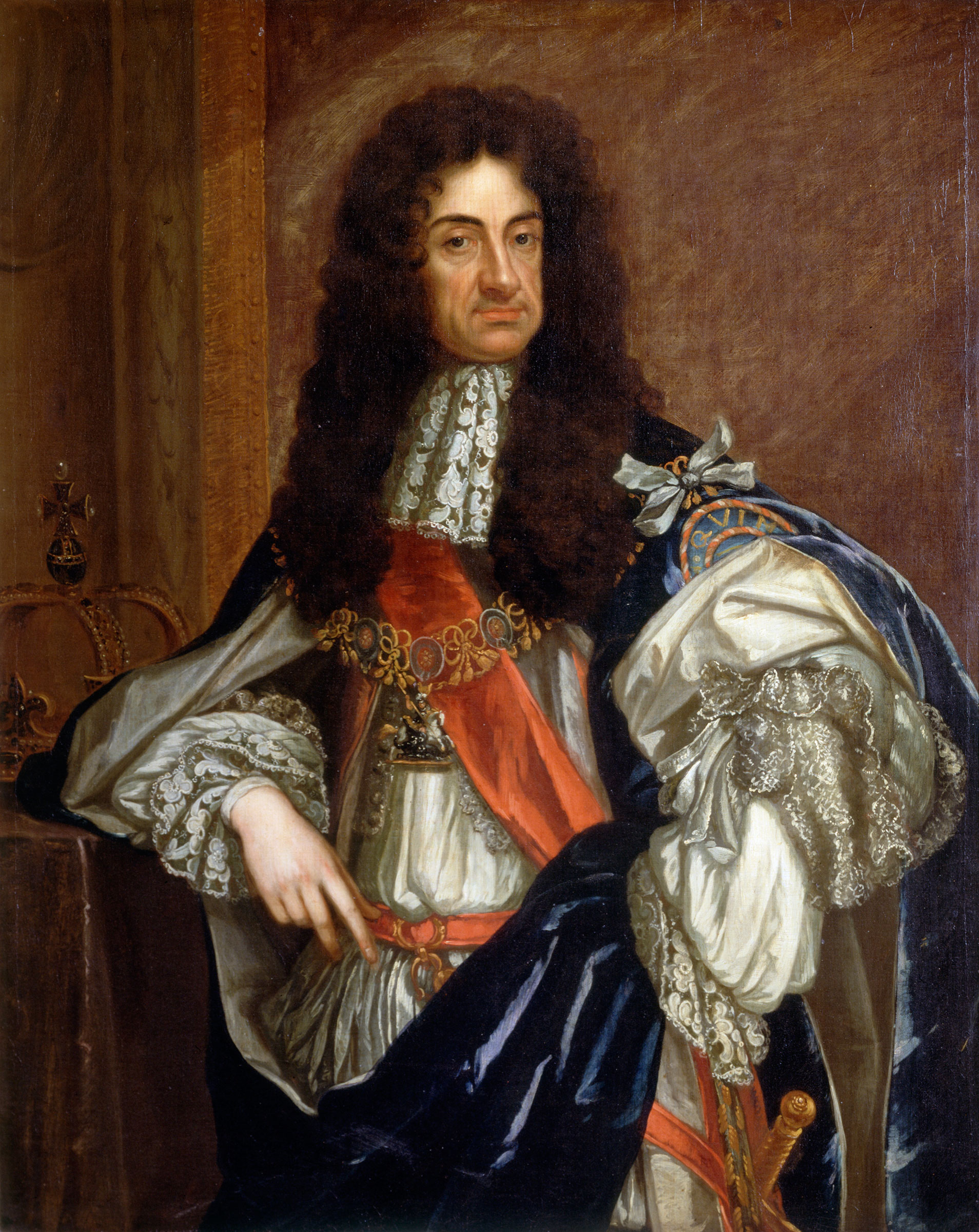 Charles II is restored to the throne in 1660 and his late father’s possessions, including the painting by Leonardo, are recalled by an act of Parliament. Portrait by Godfrey Kneller. Kenwood House, London, UK © Historic England / Bridgeman Images