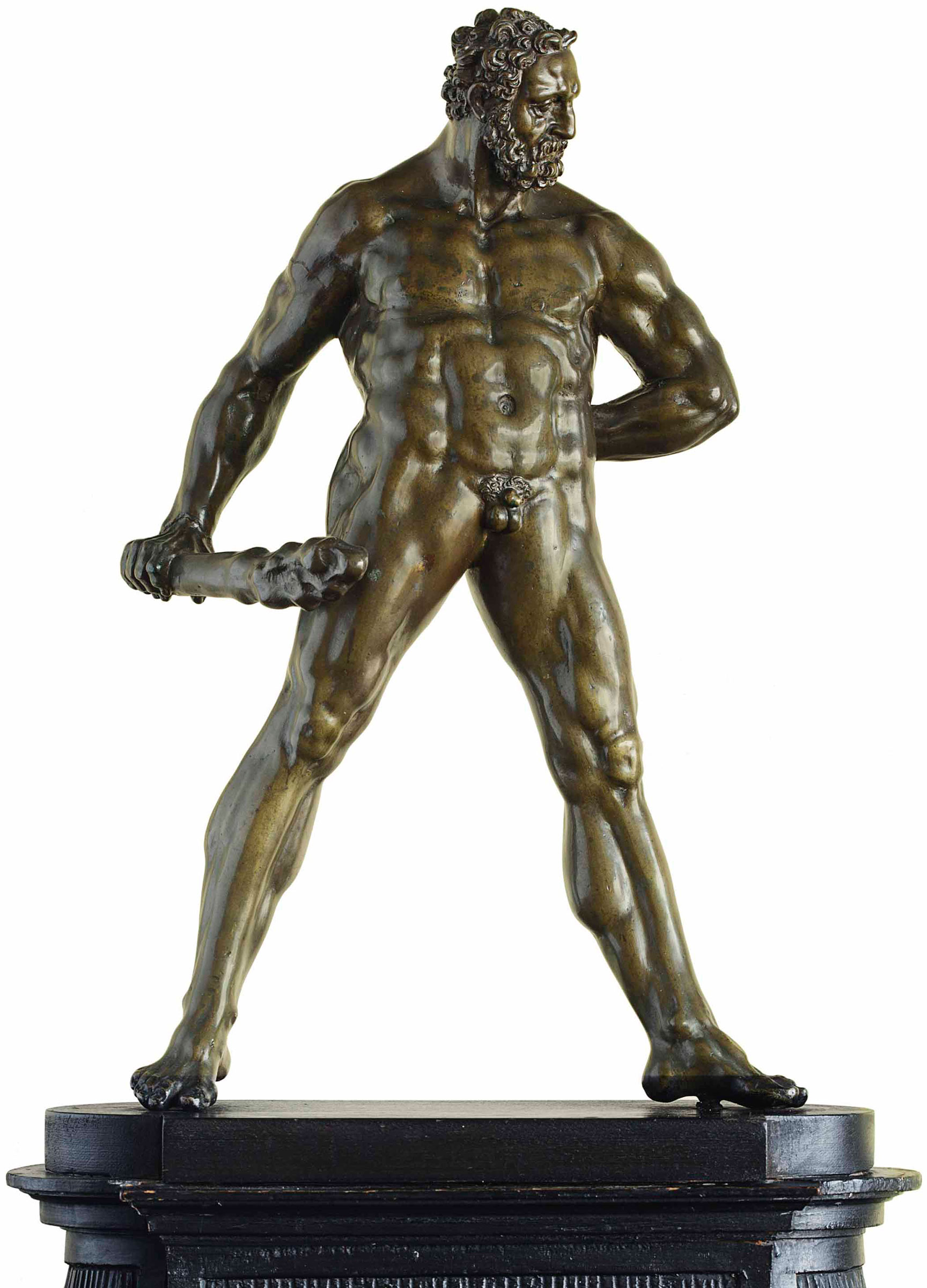 Willem Danielsz. van Tetrode (c. 1525-80), a bronze figure of Hercules Pomarius, third quarter 16th century. 15&frac14;  in (39  cm) high; 21&frac14;  in (54  cm) high, overall. Sold for $2,045,000 on 28 January 2015  at Christie&rsquo;s in New York