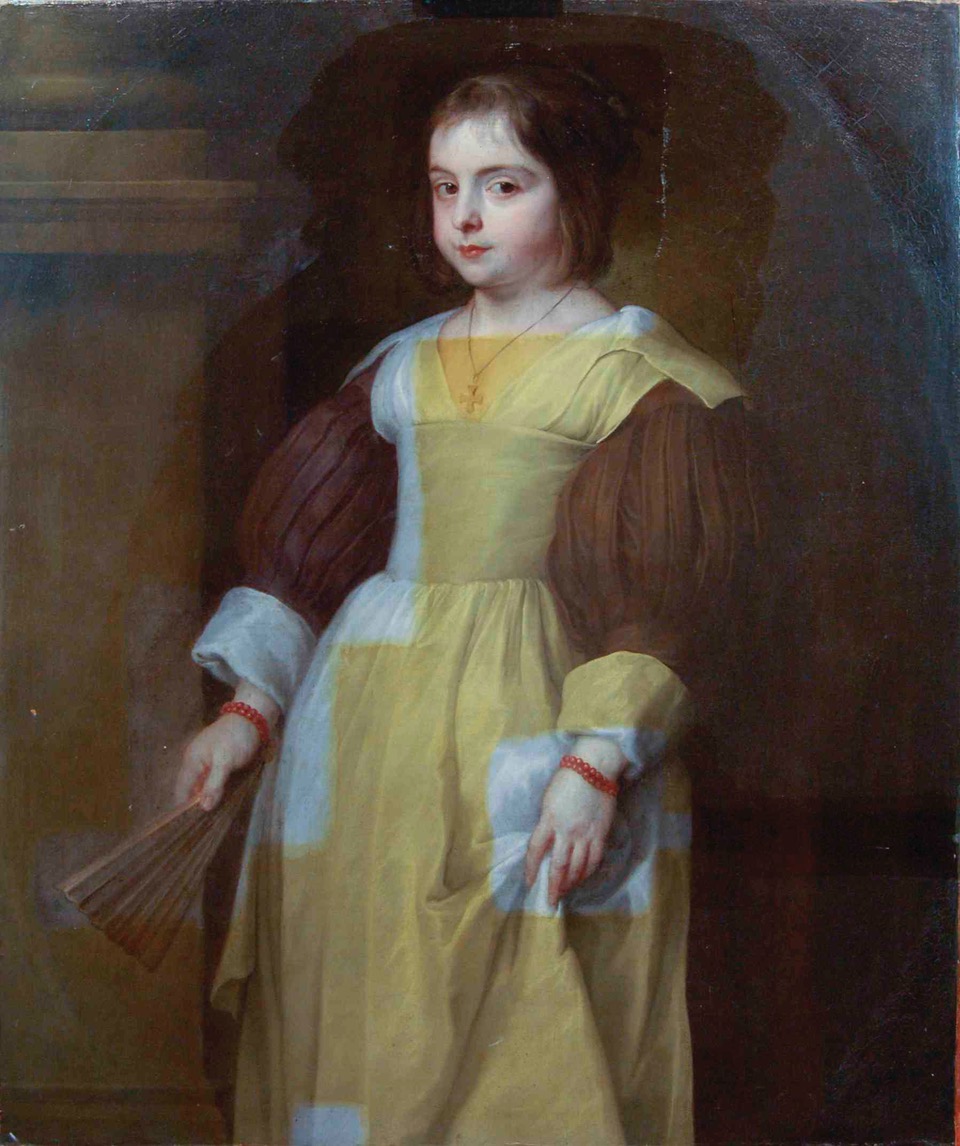 The partial removal of discoloured varnish on Van Dyck's Portrait of a Young Girl, undertaken in Simon Gillespie’s studio, reveals the artist's original colours beneath