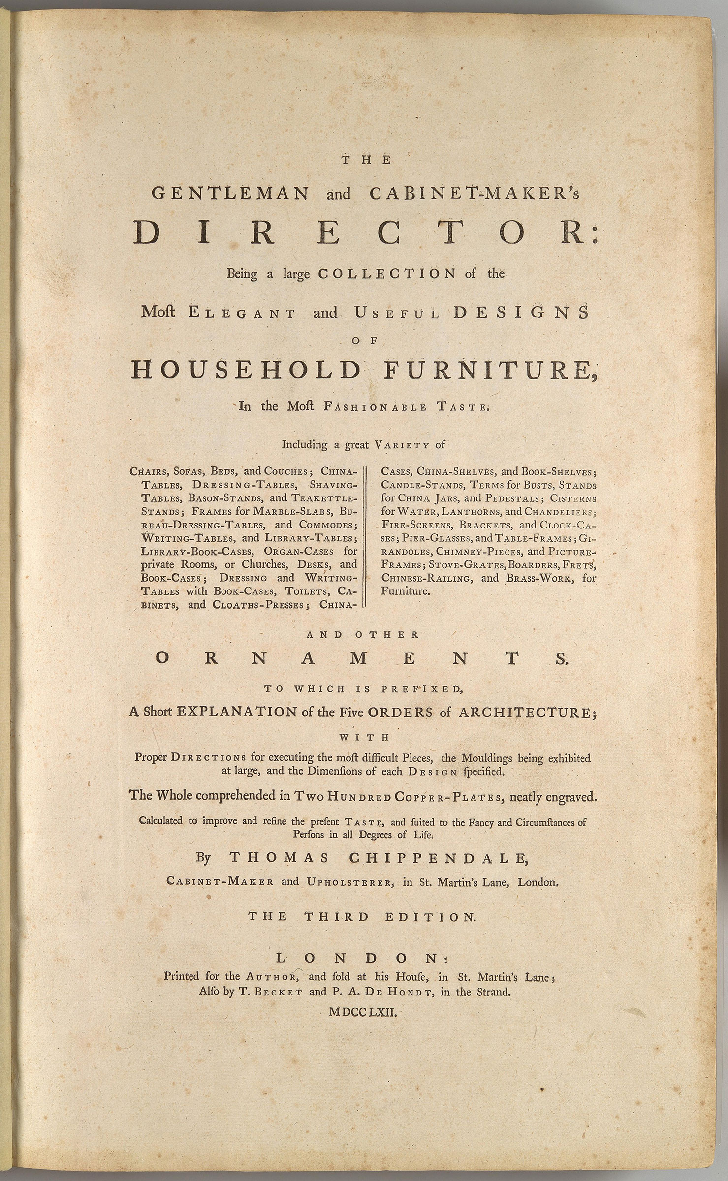 湯瑪斯‧齊本德爾著，《The Gentleman and Cabinet-Maker’s Director》，助他「展開」事業的設計目錄。照片：Alamy