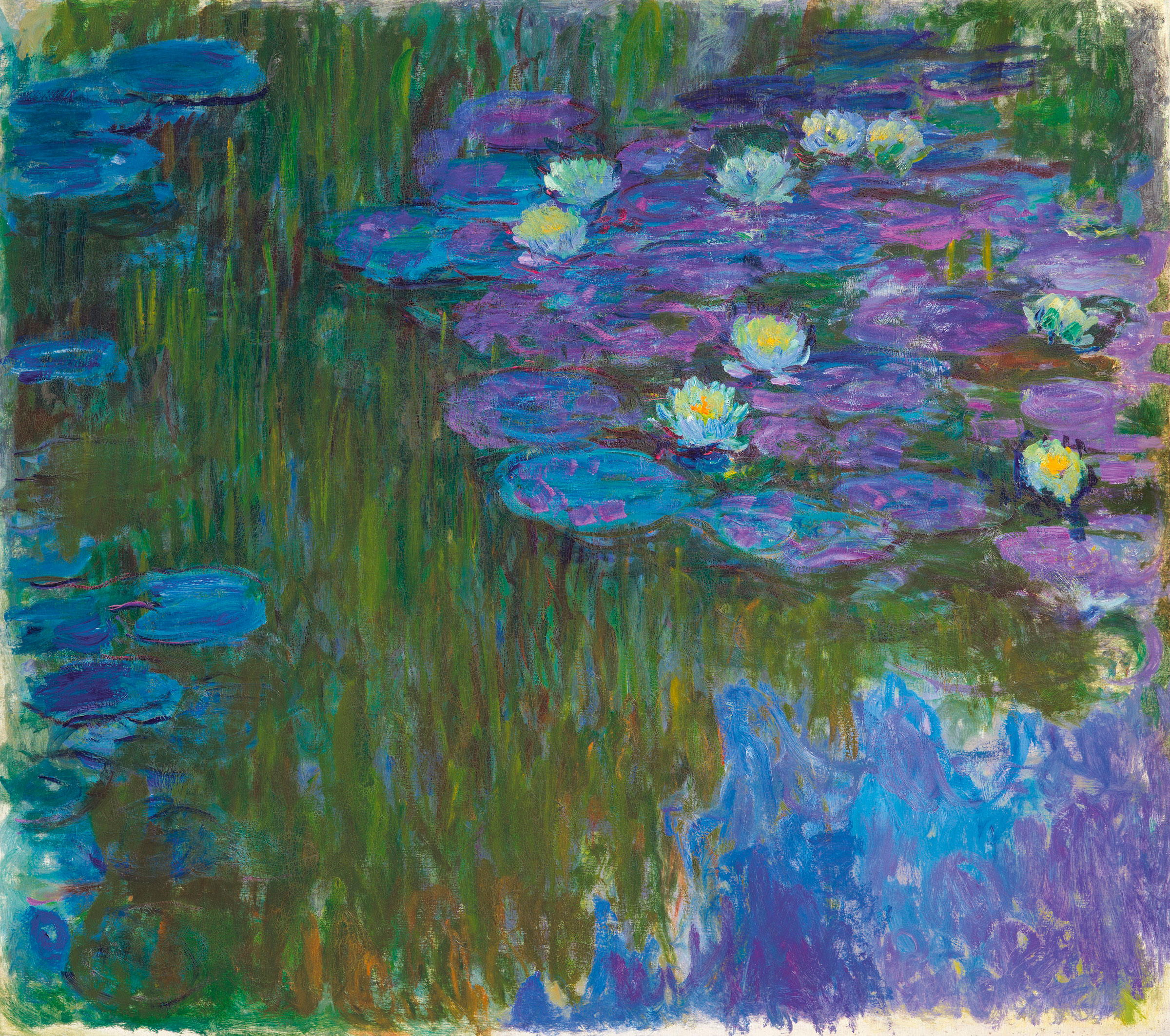 克劳德&middot;莫奈（1840-1926），《绽放的睡莲》，约1914-1917年作。63 x 70 7/8吋（160.3 x 180公分）此作于2018年5月8日在佳士得纽约佩吉及大卫‧洛克菲勒夫妇珍藏：十九及二十世纪（晚间拍卖）中售出，成交价84,687,500美元
