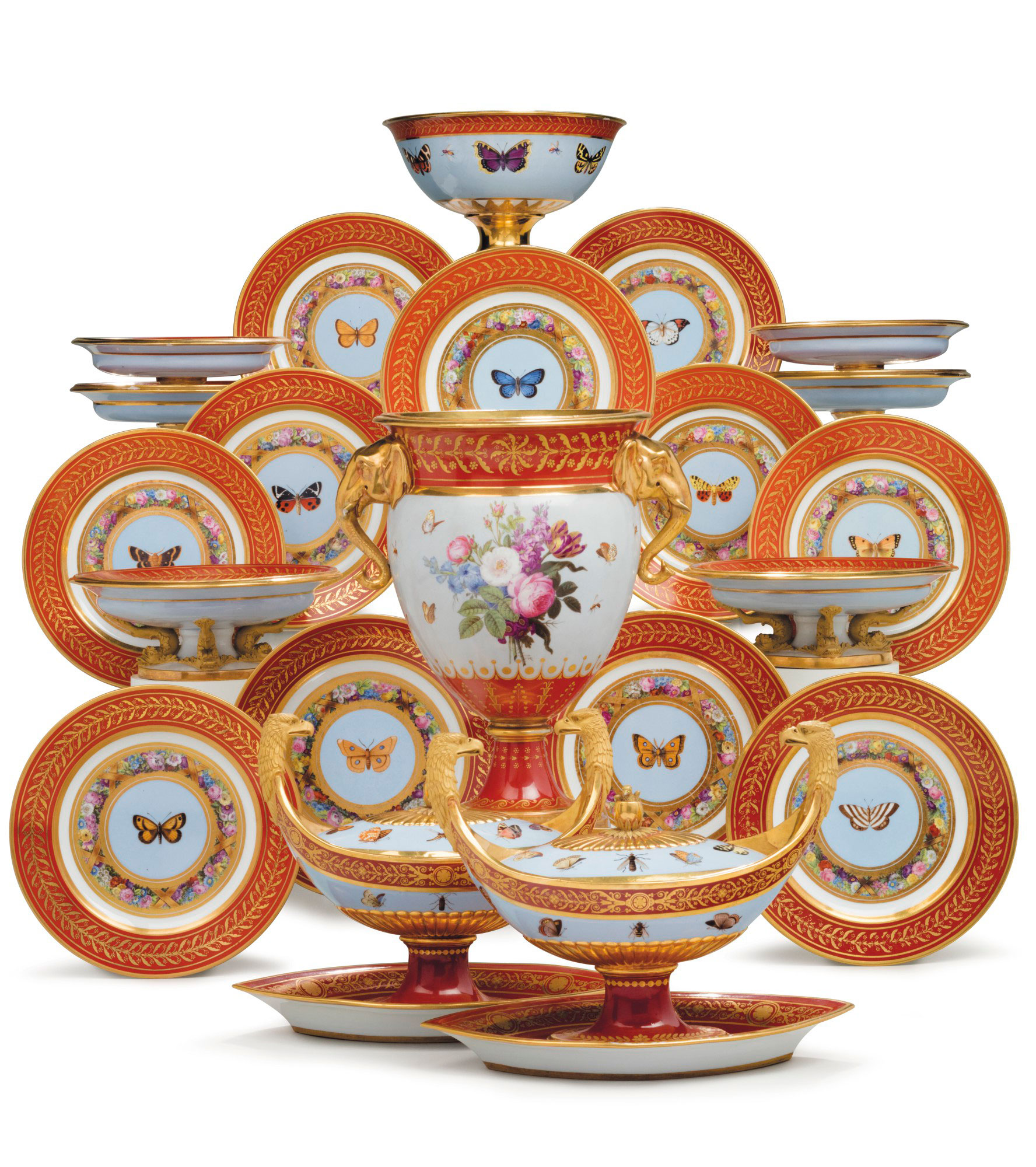 The ‘Marly Rouge’ service: a Sèvres porcelain iron-red and sky-blue ground part dessert service made for Napoleon I, circa 1807-09. 13⅛ in (33.3 cm) high, the cooler. Estimate: $150,000-250,000. This lot is offered in The Collection of David and Peggy Rockefeller: English & European Furniture, Ceramics & Decorations, Part I on 9 May at Christie’s in New York