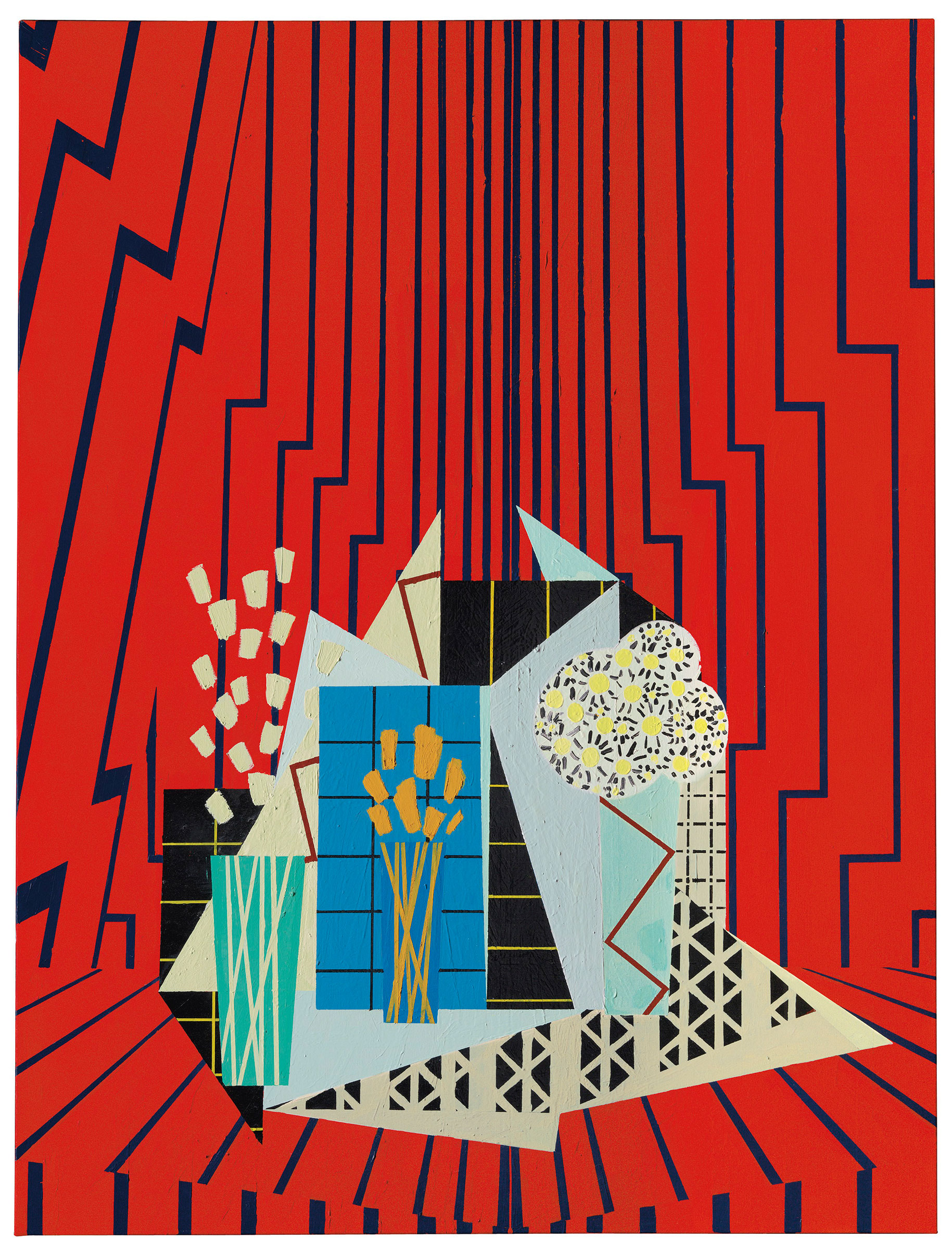 Farah Atassi (b. 1981), Still Life in Red Interior, 2015. 72⅞ x 55 in (185 x 140 cm). Estimate: &pound;10,000-15,000. This lot is offered in the&nbsp;Post-War and Contemporary Art Day Auction on 7 March 2018  at Christie&rsquo;s in London