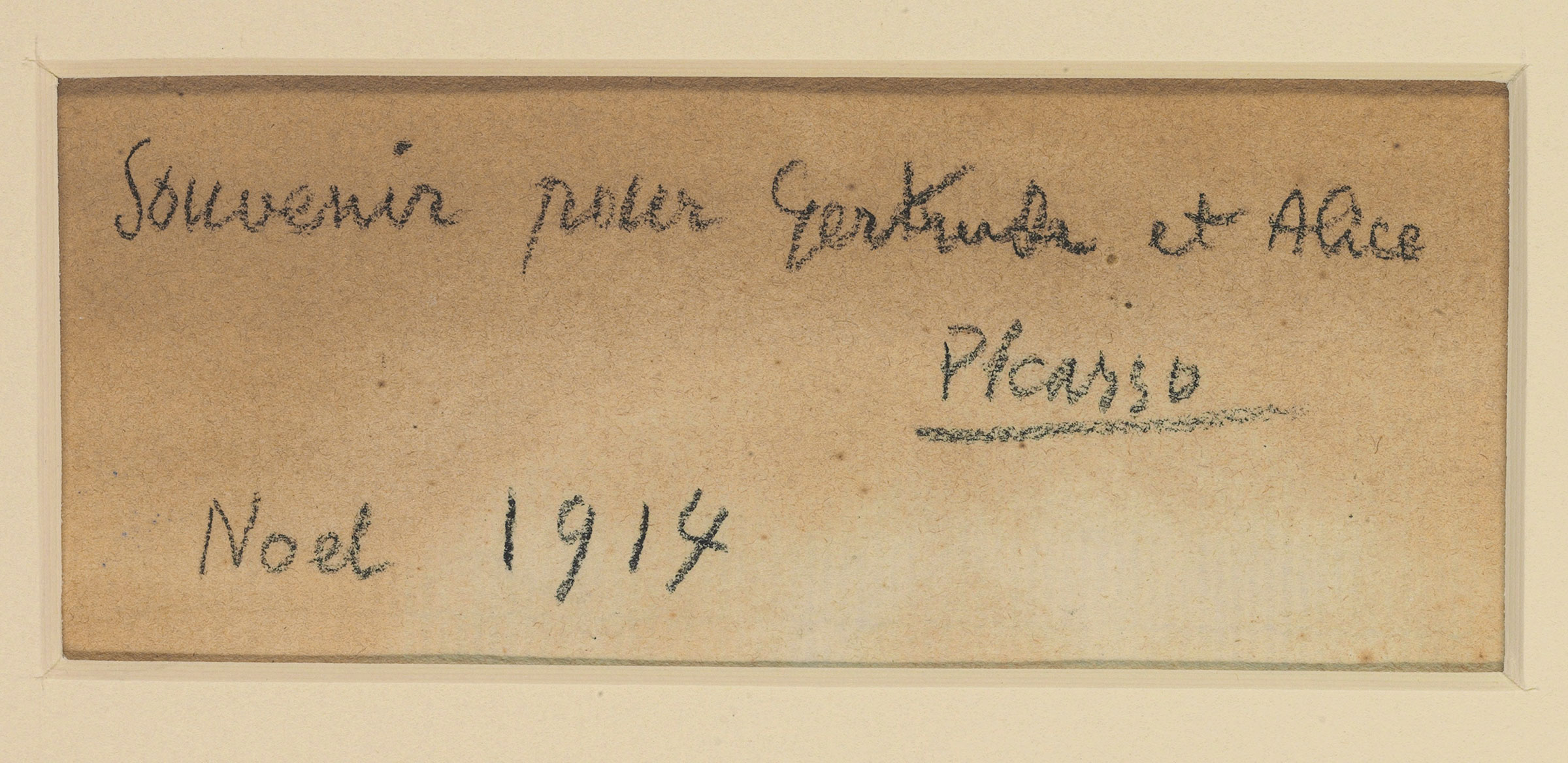 画作背后写有毕加索致葛楚和爱丽斯的题字。© Succession Picasso/DACS, London 2018