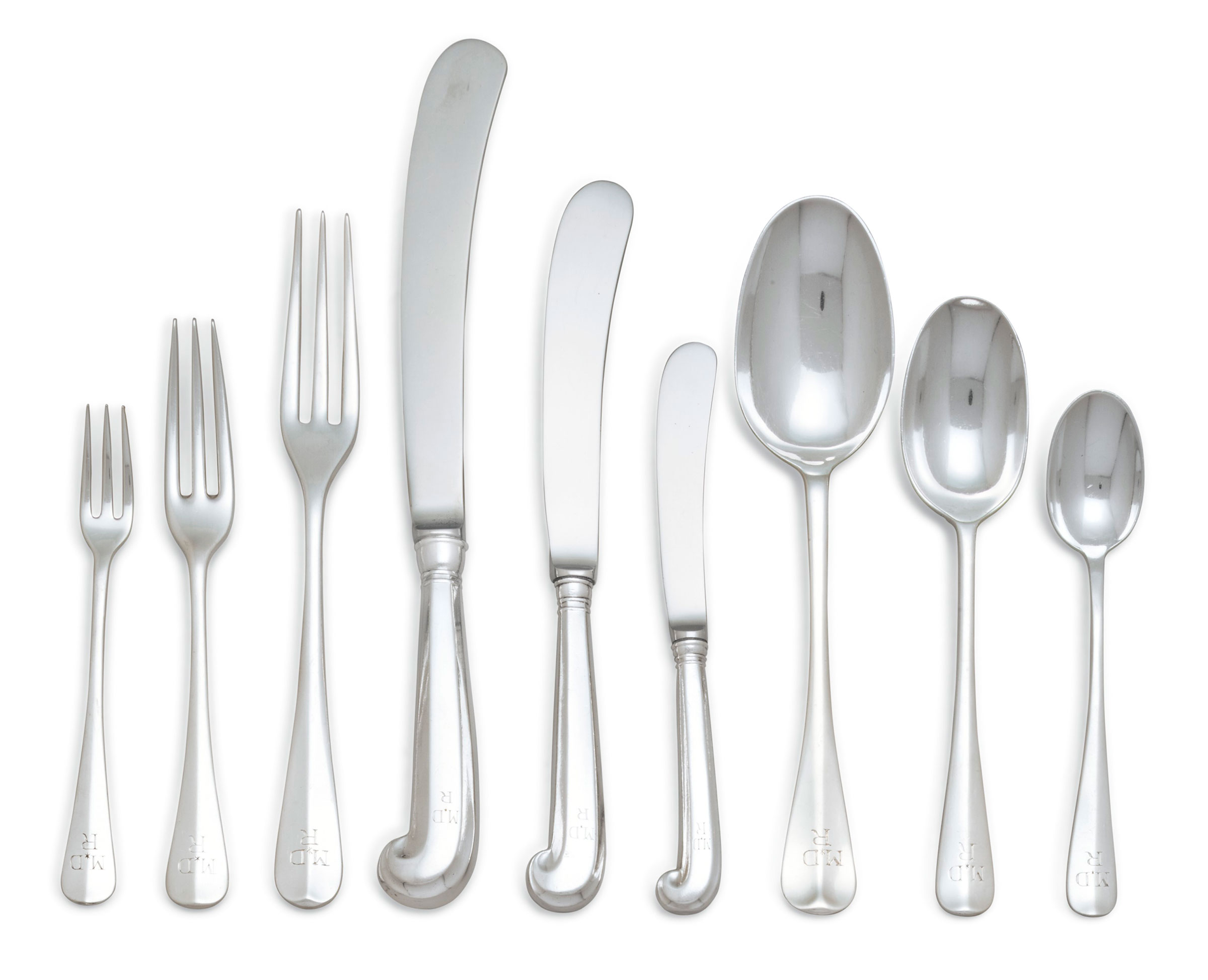 An American silver flatware service, Mark of the Stieff Co., Baltimore, MD for Colonial Williamsburg, circa 1940. Estimate: $3,000-5,000. This lot is offered in The Collection of David and Peggy Rockefeller: English &amp; European Furniture, Ceramics &amp; Decorations, Part II on 10 May at Christie&rsquo;s in New York