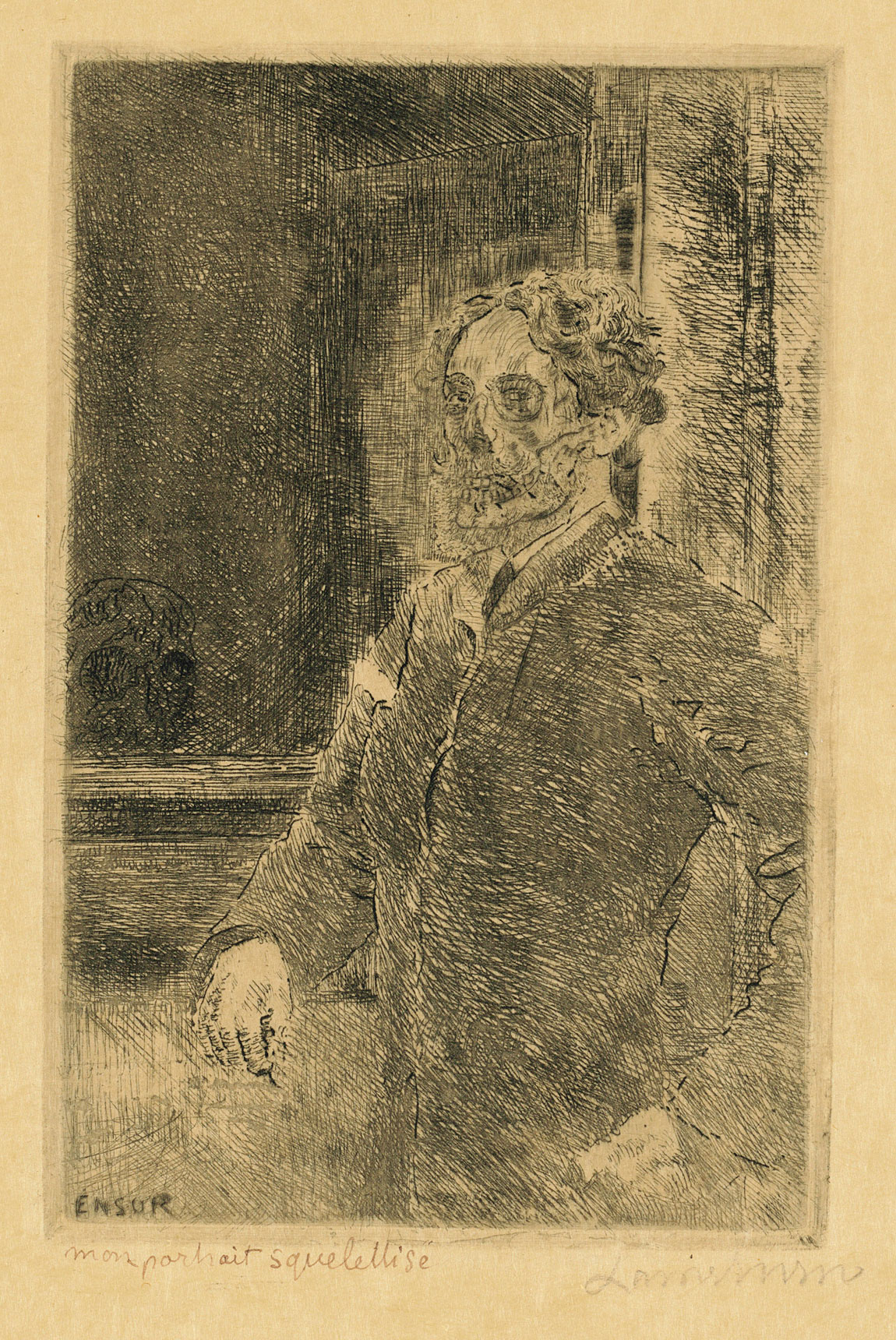 James Ensor (1860-1949), Mon Portrait squelettis&eacute; (Skeletonised Self-Portrait). Sold for &pound;11,250 on 17 May 2018, Online