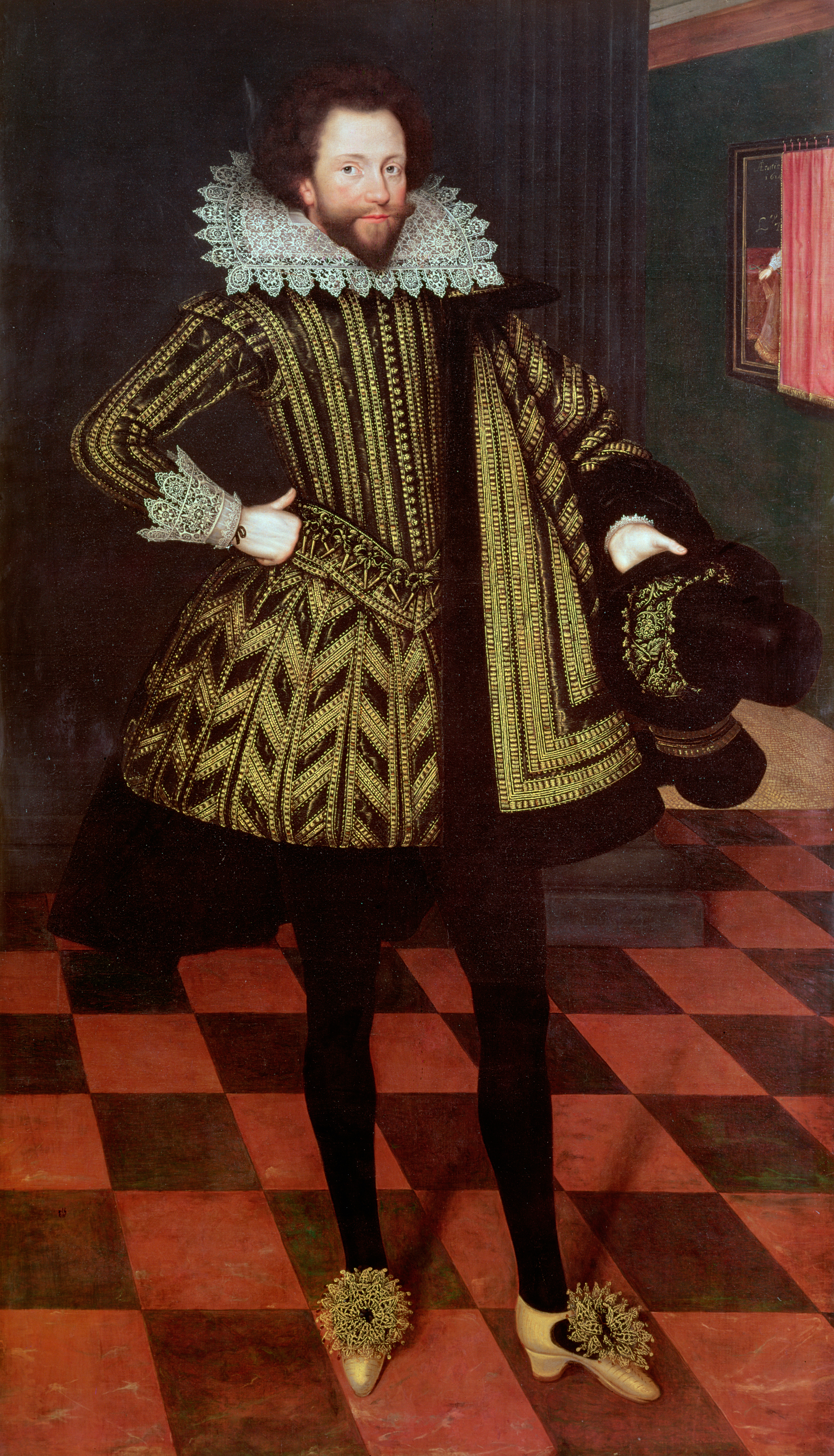 Sir John Kennedy of Barn Elms, 1614, by Marcus Gheeraerts the Younger, with a curtained painting in the background. Photo: Bridgeman Images