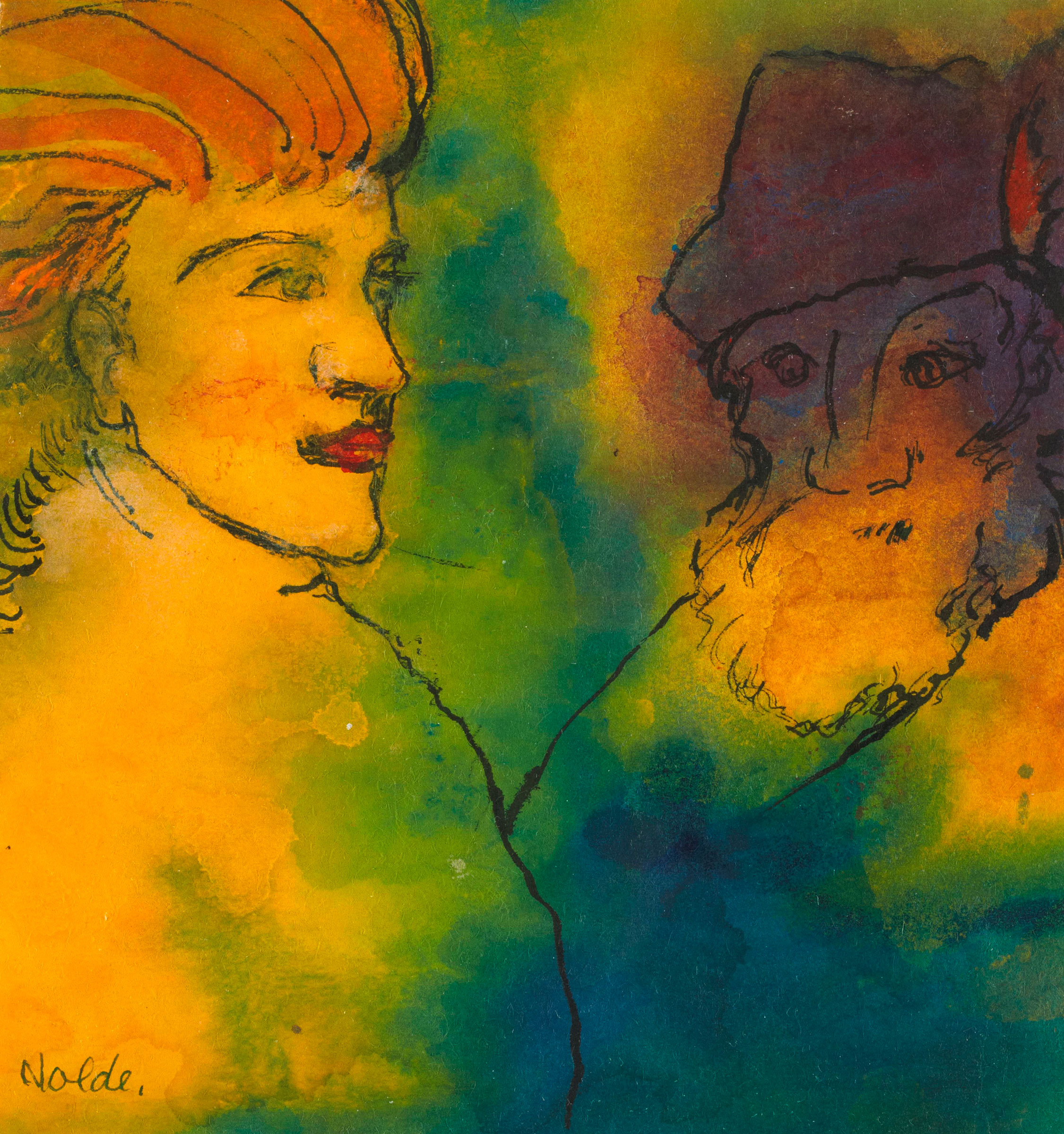 Emil Nolde, Alter Mann und junge Frau (Mann mit Feder am Hut) (Old Man and Young Woman [Man with Feather in his Hat]), circa 1930s-40s