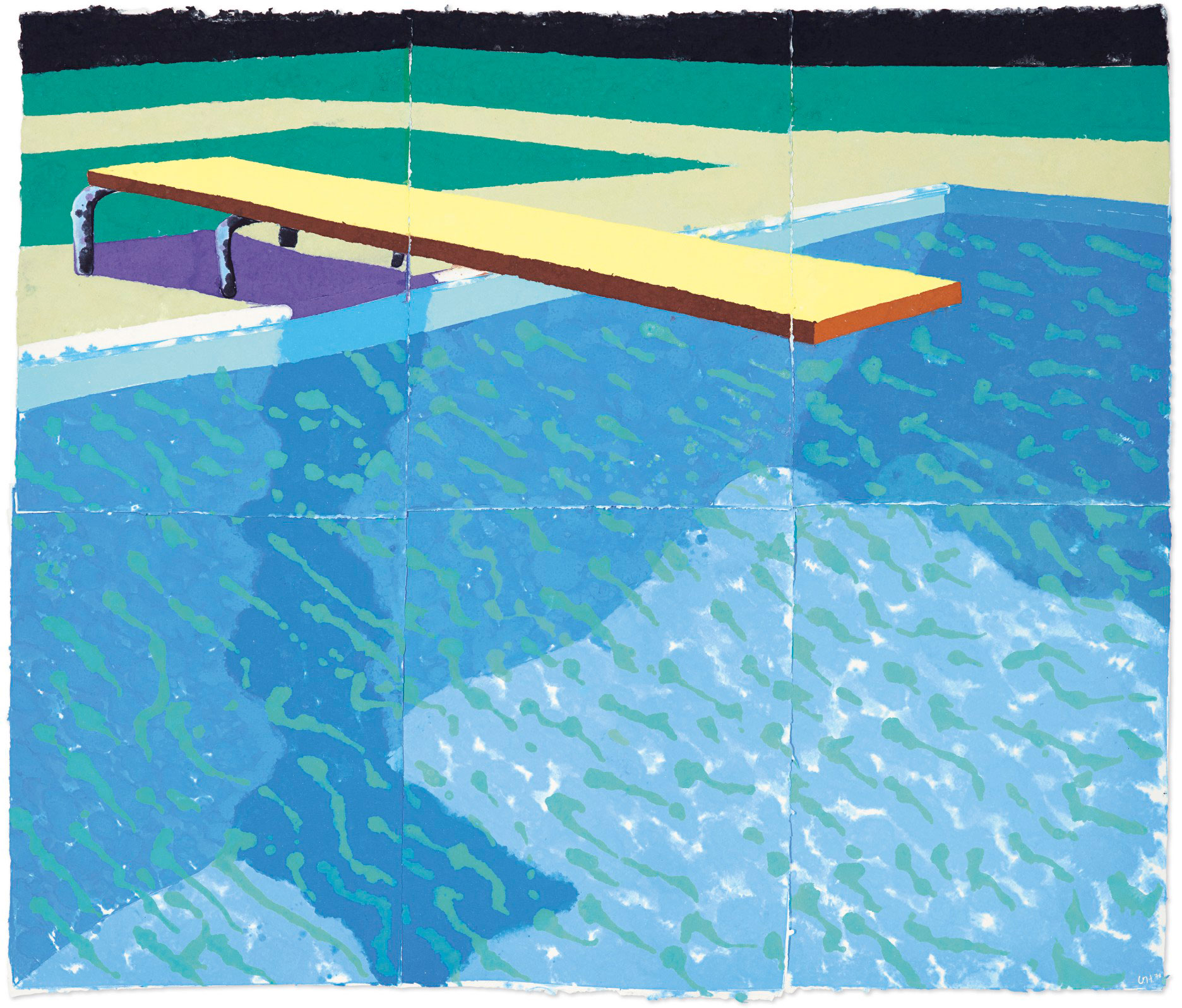 David Hockney (b.1937), Sprungbrett mit Schatten (Paper Pool 14), 1978. Pigment in paper pulp on six joined sheets. Overall: 71¾ x 84½ in. Estimate: $6,000,000-8,000,000. Offered in the Post-War and Contemporary Art Evening Sale on 15 November 2018 at Christie’s in New York