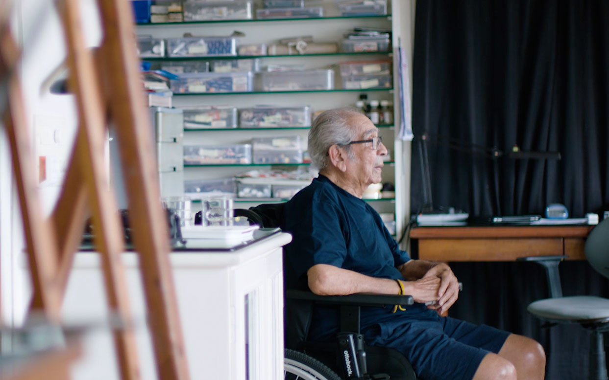 Akbar Padamsee in his Mumbai studio, 2018