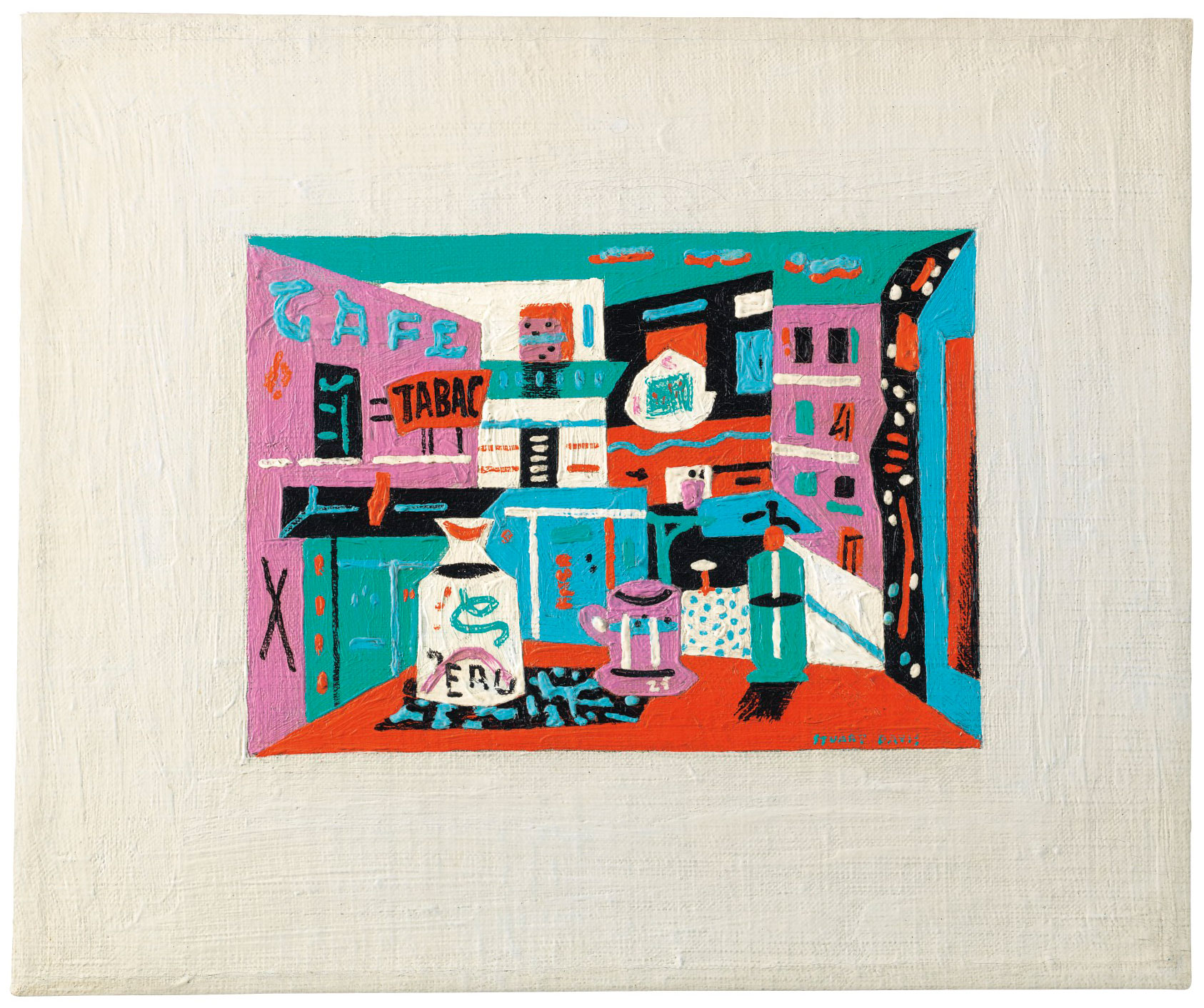 Stuart Davis (1892-1964), Still Life in the Street, painted in 1941. Oil on canvas. 10⅛ x 12⅛ in (25.7 x 30.8 cm). Sold for: $780,500 on 13 November 2018 at Christie’s in New York