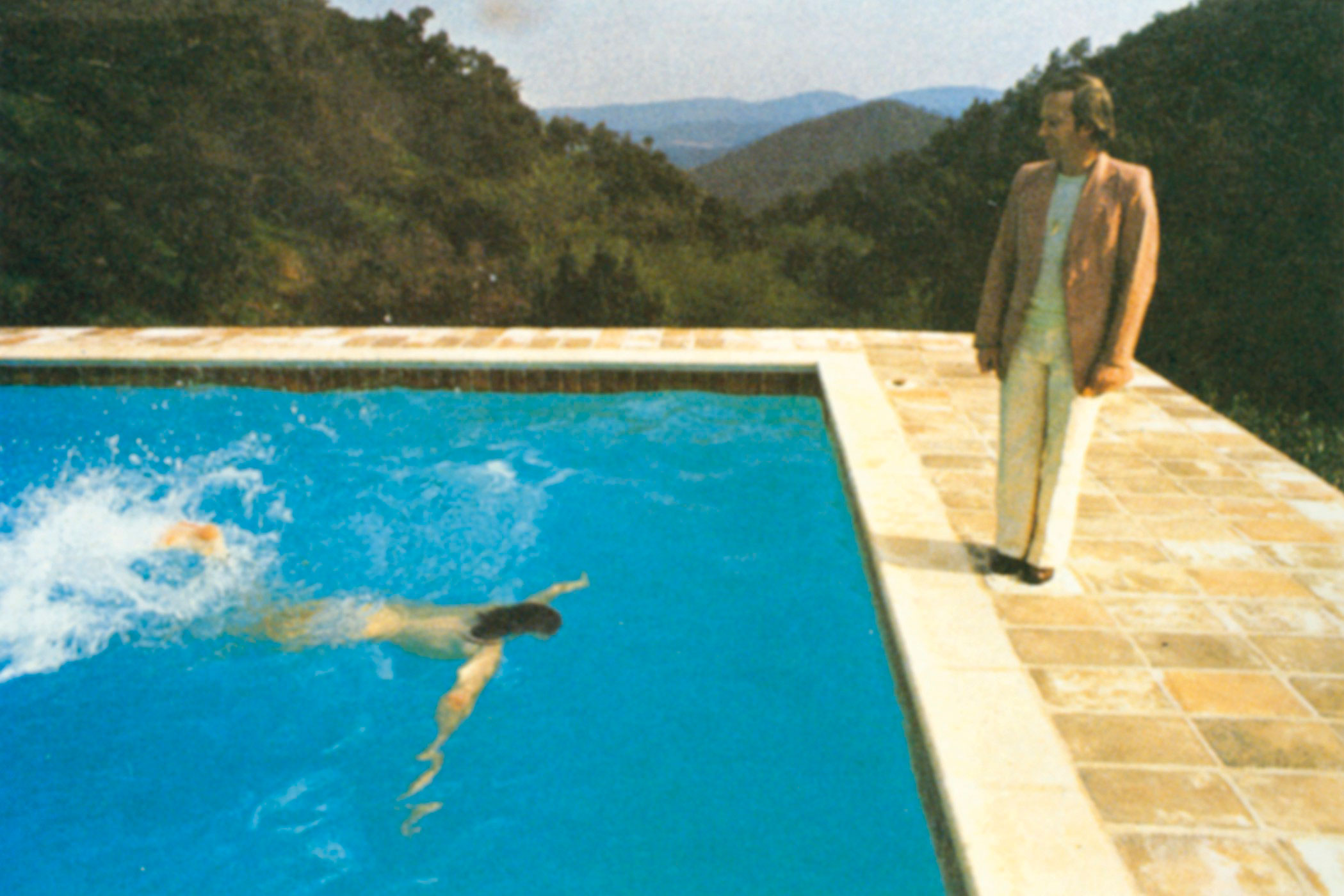 Preparatory photograph for Portrait of an Artist (Pool with Two Figures) taken in 1972 at Le Nid du Duc, a villa near Saint-Tropez in the south of France. © David Hockney