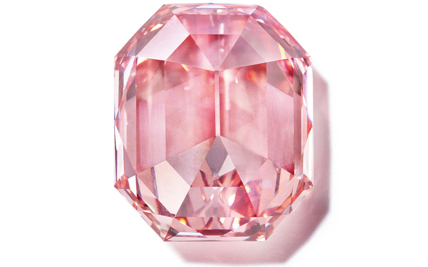 The Pink Legacy, a Fancy Vivid Pink cut-cornered rectangular-cut diamond of 18.96 carats. Sold for CHF 50,375,000 on 13 November in the Magnificent Jewels sale at Christie’s in Geneva