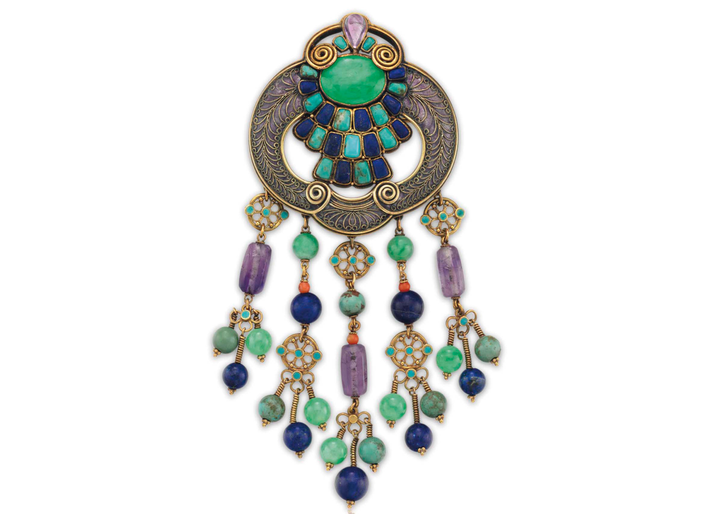 A multi-gem, enamel and gold brooch, by Louis Comfort Tiffany, Tiffany & Co. Sold for $43,750 on 20 June 2017 at Christie’s in New York