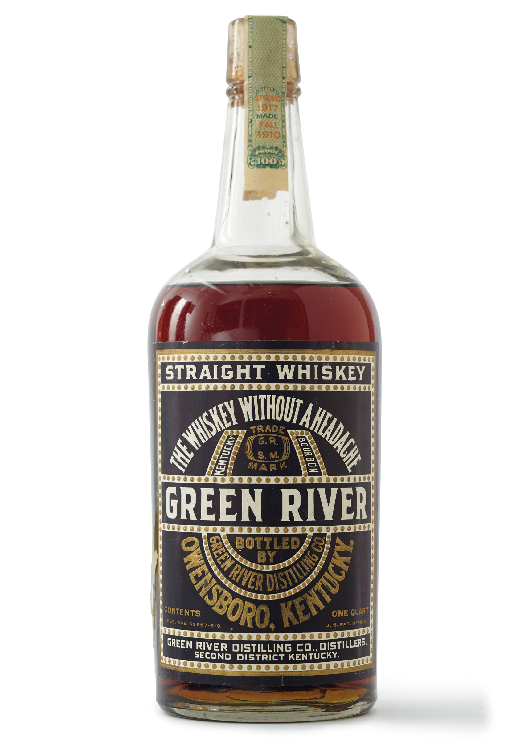 Green River Straight Whiskey 1910.&nbsp;5 Quarts. Sold for $11,638 on 7&nbsp;December 2018 at Christie&rsquo;s in New York&nbsp;