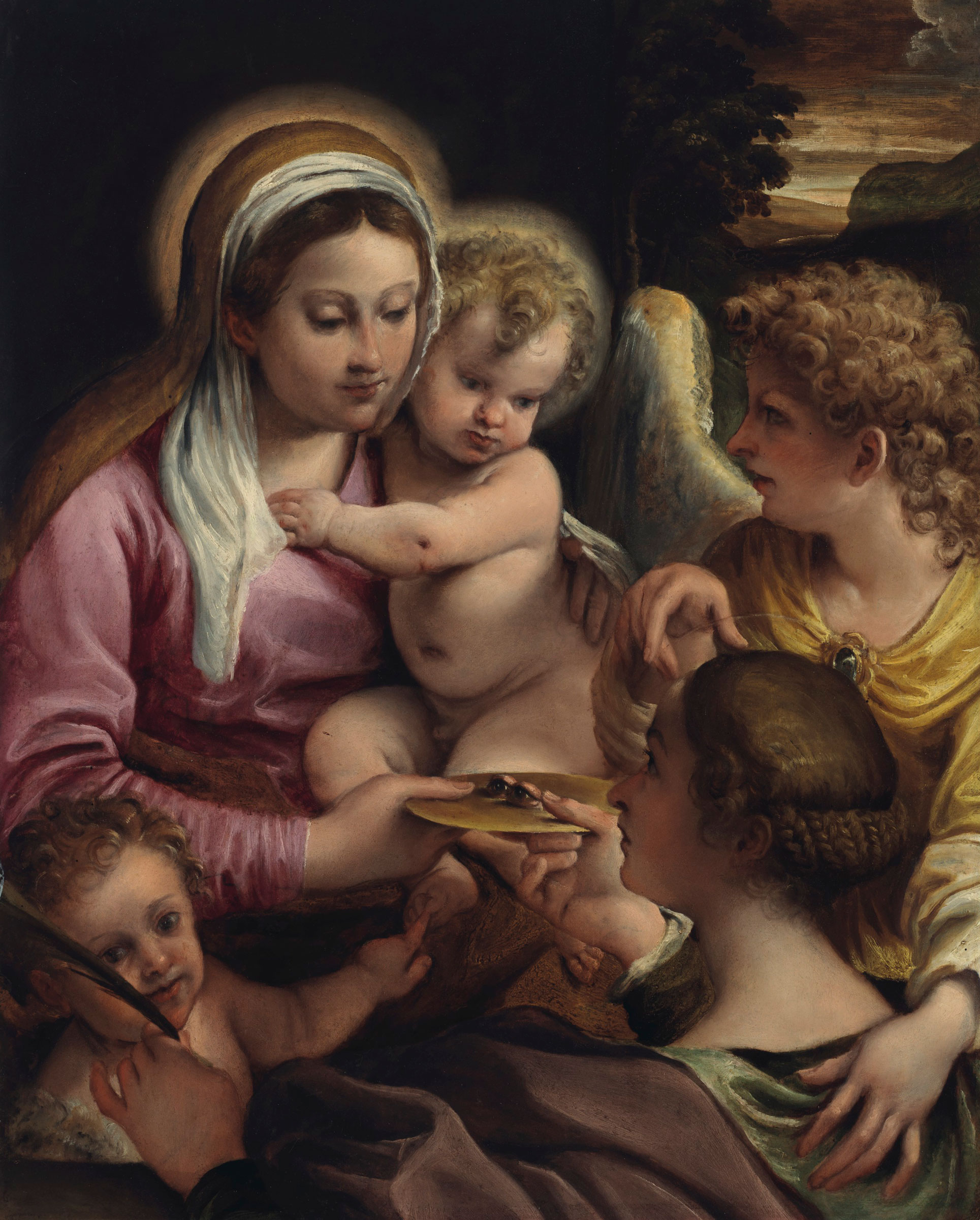 Annibale Carracci (1560-1609) Virgin and Child with Saint Lucy and the Young Saint John the Baptist. Oil on panel. 30⅞ x 24 13/16 in (78.5 x 63 cm). Estimate on Request. Offered in Old Masters on 1 May at Christie&rsquo;s in New York