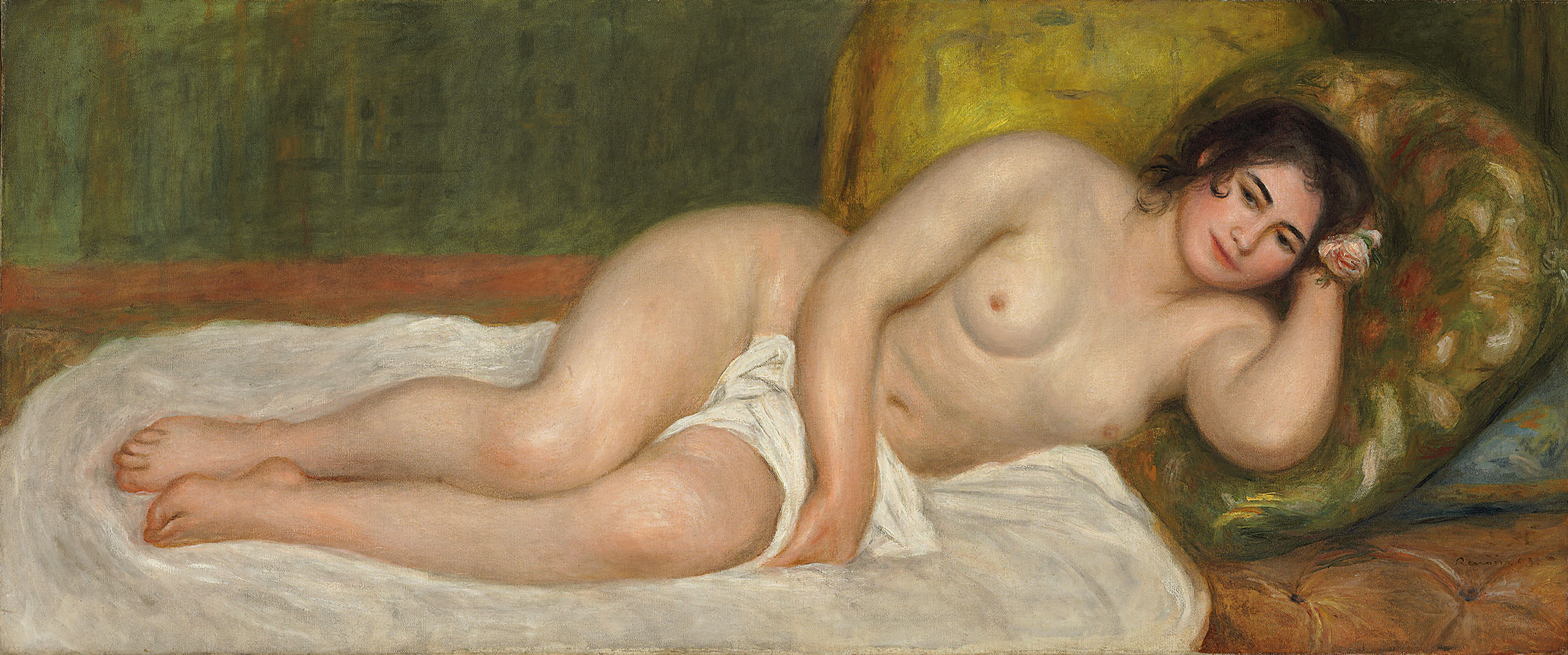 Pierre-Auguste Renoir (1841-1919), Femme nue couch&eacute;e, Gabrielle, 1903. Oil on canvas. 25&frac34; x 61&frac14; in (65.3 x 155.3 cm). Sold for $10,162,500 on 4 May 2010 at Christie&rsquo;s in New York