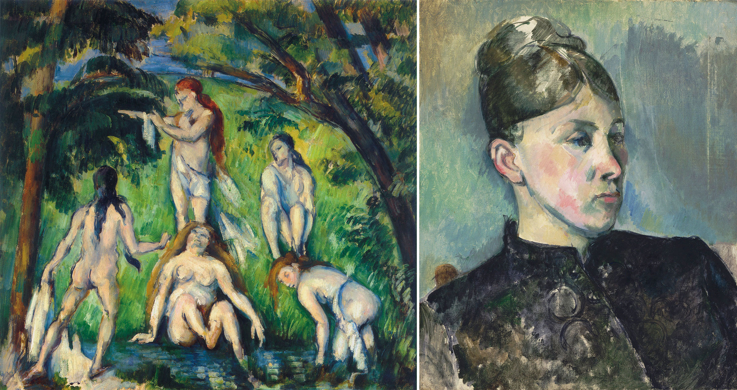 Lucy Hessel and her husband Jos were prolific collectors of the most modern artists of the day, as can be seen by the paintings that adorned the Hessels’ salon, as depicted by Vuillard in the present work. Clockwise from top left: Maurice Denis, Légende de chevalerie, 1893 (above Lucy Hessel’s head). Sold at Christie’s in Paris in March 2018. Henri de Toulouse-Lautrec, Femme de maison-Pierreuse, 1894 (right of Lucy Hessel’s head). Norton Simon Museum Pasadena. Photo © The Picture Art Collection/Alamy Stock photo. Paul Cézanne, Portrait de Madame Cézanne, 1885-1886 (partially hidden, far right). Philadelphia Museum of Art. Photo © Philadelphia Museum of Art. Paul Cézanne, Cinq baigneueses, 1877-1878 (above the door frame). Private Collection