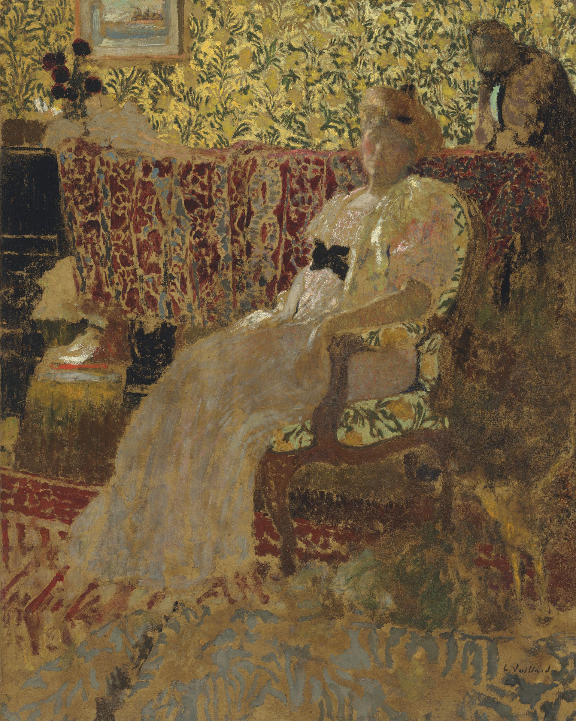 &Eacute;douard Vuillard, La femme au fauteuil (Misia et Thad&eacute;e Natanson), 1896. Oil
on paper laid down on canvas. 36&frac12; x 29⅜ in (92.5 x 74.5 cm). Estimate: &pound;2,500,000-4,000,000. Offered in Hidden Treasures on 27 February at Christie&rsquo;s London