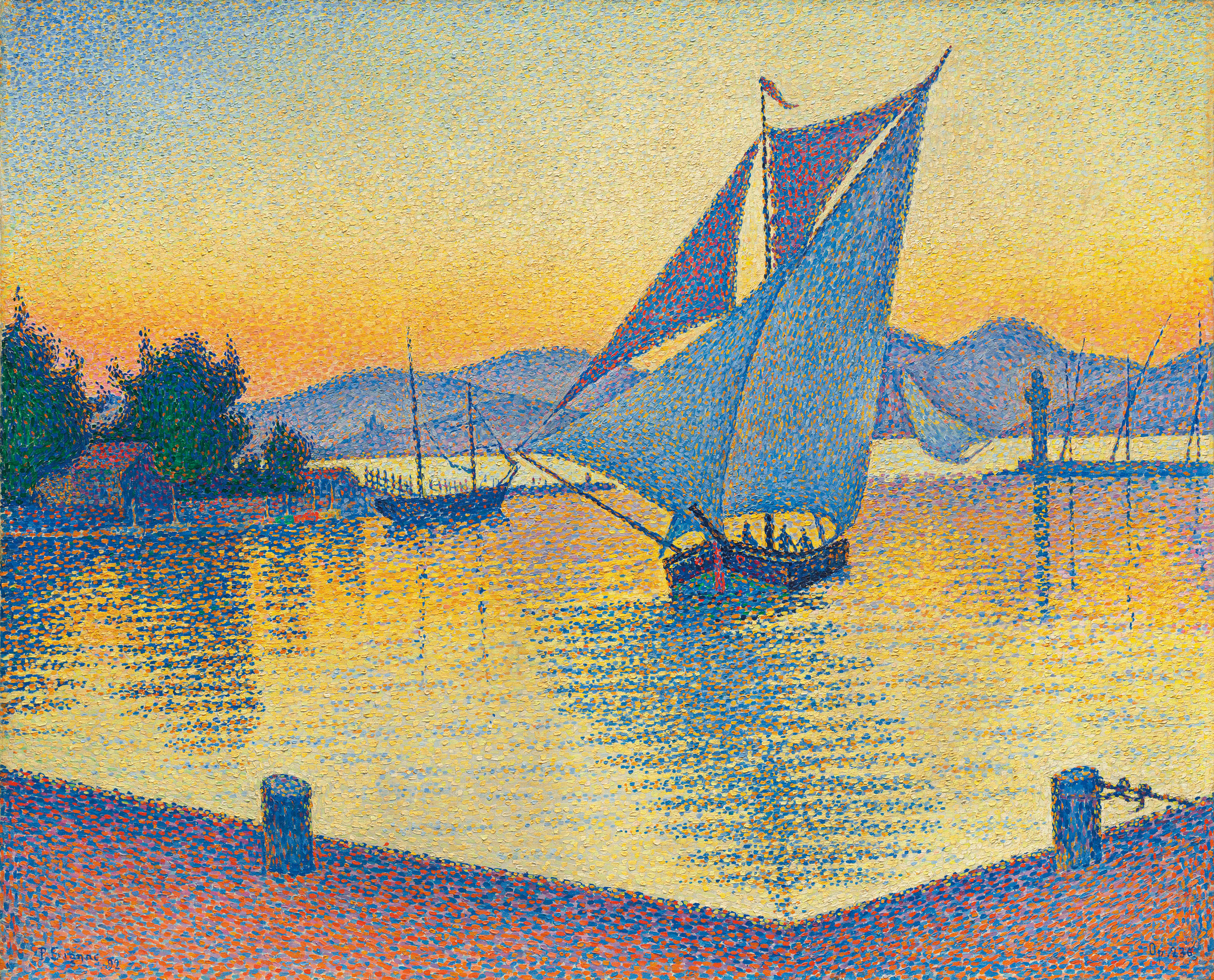 Paul Signac (1863-1935),&nbsp;Le Port au soleil couchant, Opus 236 (Saint-Tropez), 1892. Oil on canvas. 25⅝ x 32 in (65 x 81.3 cm). Estimate on request. Offered in Impressionist and Modern Art Evening Sale on 27 February 2019 at Christie&rsquo;s London