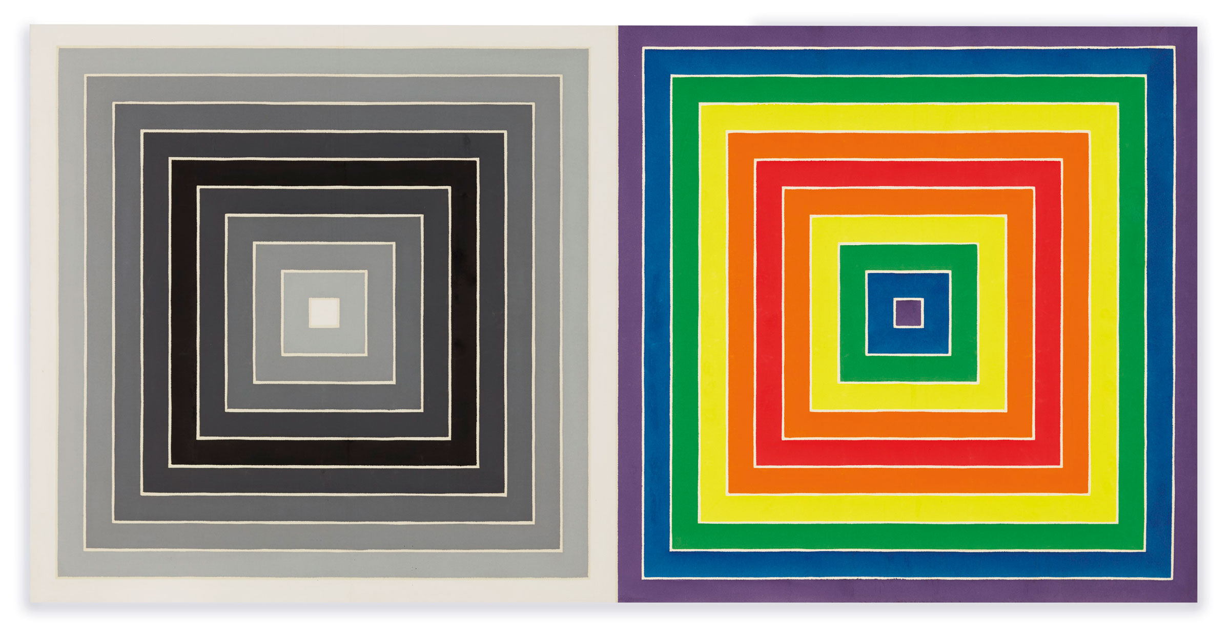 Frank Stella (b. 1936), WWRL, 1967. Acrylic on canvas. 62⅝ x 125¼ in (159.1 x 318.2 cm). Estimate: $4,000,000-6,000,000. Offered in the Post-War and Contemporary Art Evening Sale on 15 May 2019 at Christie’s in New York