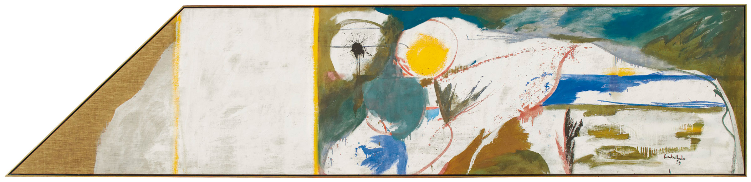 Helen Frankenthaler (1928-2011),&nbsp;Beach Horse, 1959. Oil on linen. 35 x 154 in (88.9 x 391.2 cm). Estimate: $2,000,000-3,000,000. Offered in the&nbsp;Post-War and Contemporary Art Evening Sale on 15 May 2019 at Christie&rsquo;s in New York