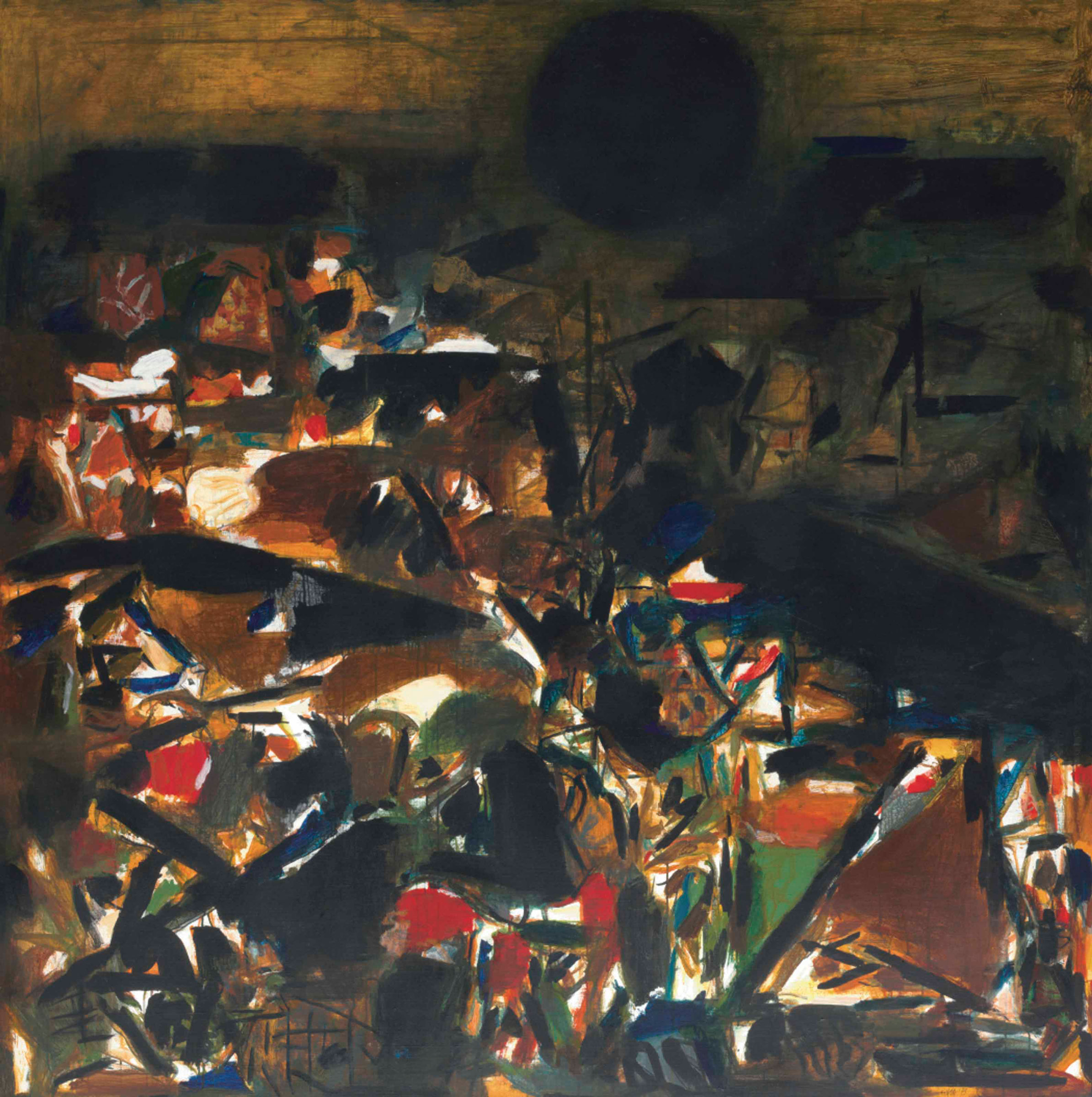 Sayed Haider Raza (1922-2016), La Terre, 1973. 74⅜ x 74⅜ in (189 x 189 cm). Sold for $3,105,000 on 18 March 2014 at Christie&rsquo;s in New York. &copy; 2021 Artists Rights Society (ARS), New York / DACS, London