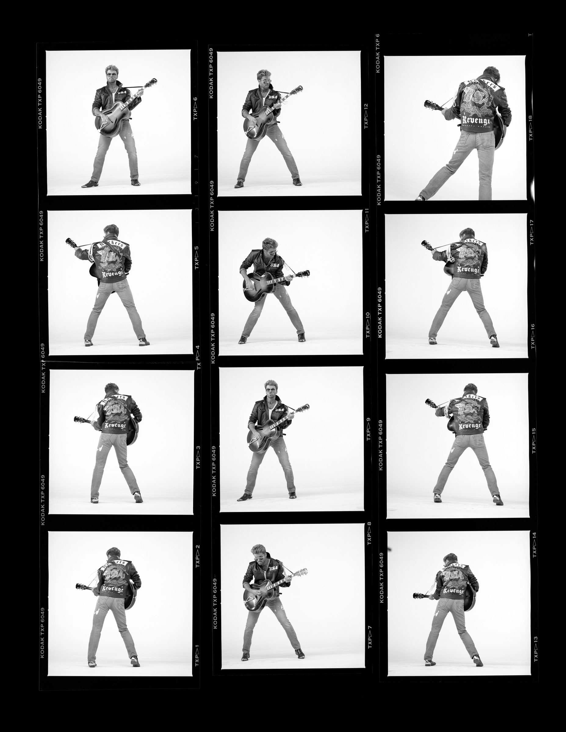 A contact sheet from the video shoot for the single Faith. Photographs by Chris Cuffaro