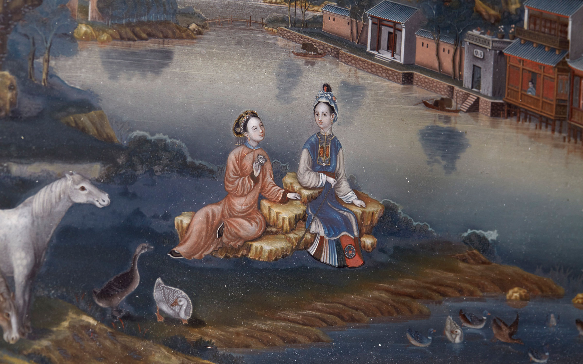 There are ‘distinct European influences represented in the imagery’ of the two Chinese ladies of rank sitting by the Pearl River surrounding Canton, says Victoria Tudor