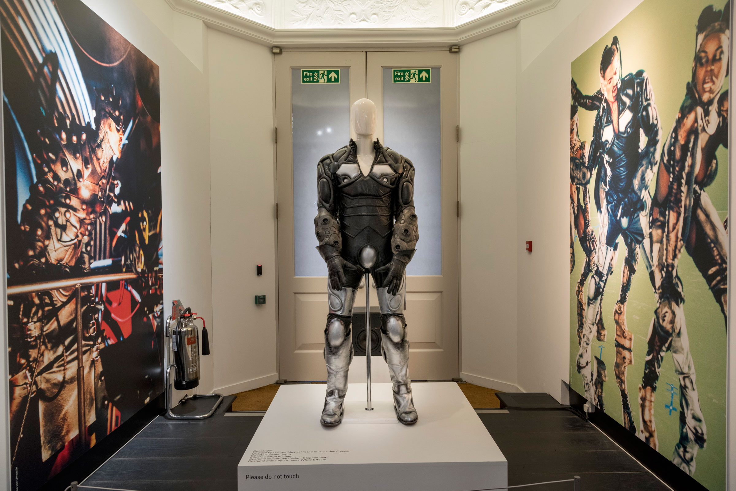 On display are original bespoke costumes from George Michael’s Freeek! video