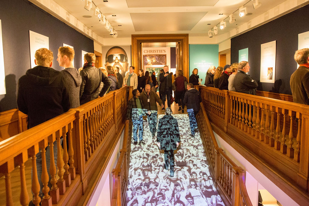 Lyrics and artwork from George Michael’s album Listen Without Prejudice Vol. 1 are projected onto the main staircase at King Street