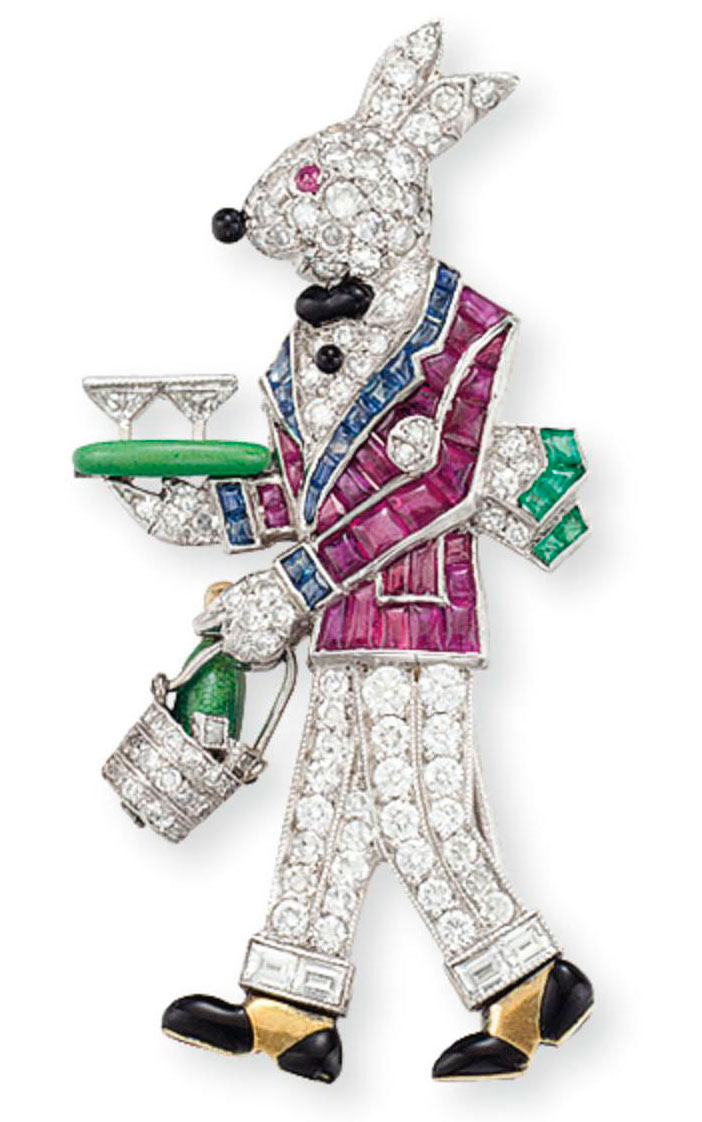 A diamond and multi-gem Rabbit brooch, by Raymond Yard. Sold for $37,500 on 22 October 2014 at Christie’s in New York