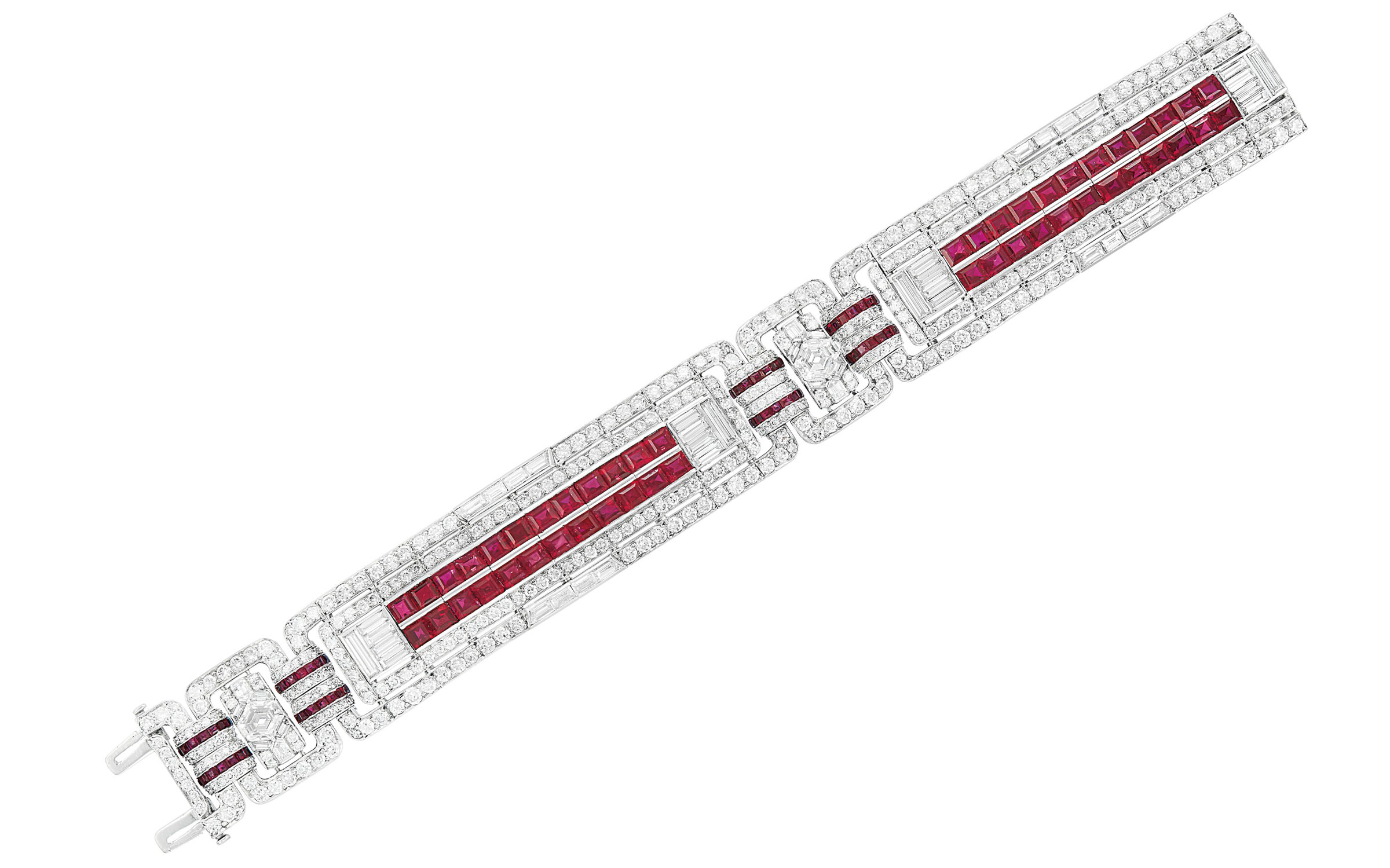 An Art Deco ruby and diamond bracelet by Raymond Yard. Sold for $75,000 on 16 April 2019 at Christie’s in New York