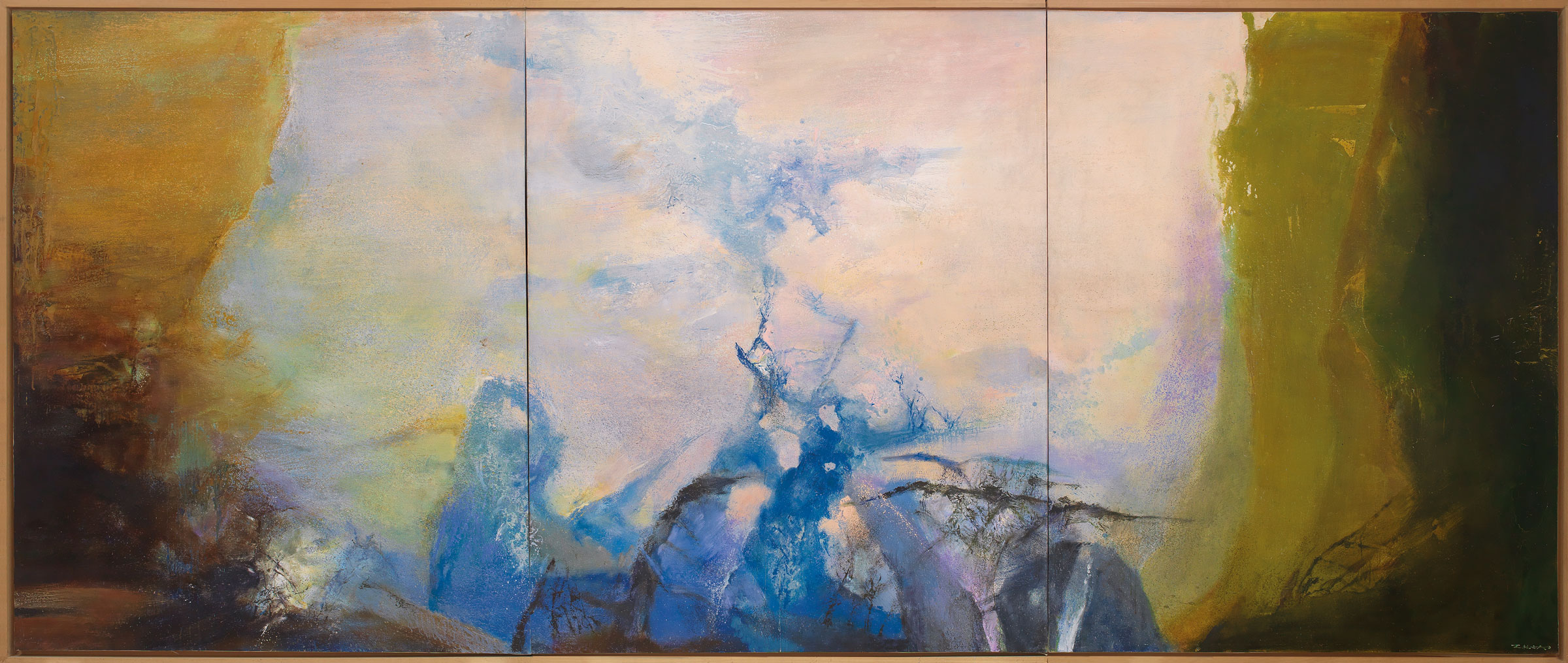 Zao Wou-Ki, Triptyque1987-1988, painted in 1987-88. Oil on canvas (triptych). Overall: 200 x 486 cm (78¾ x 191⅜ in). Sold for HK$178,000,000 on 25 May 2019 at Christie’s in Hong Kong