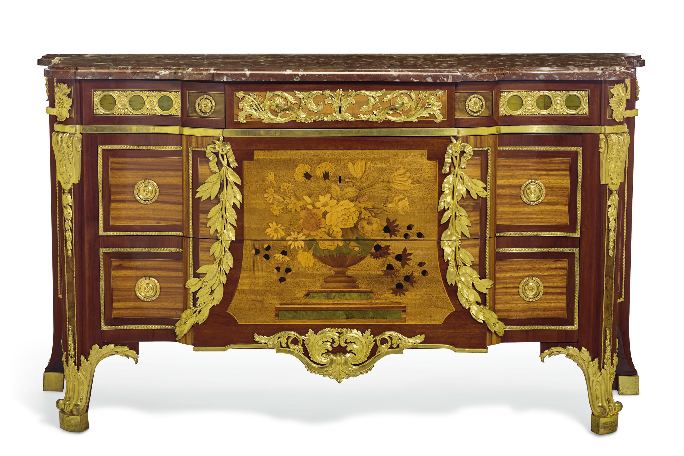 Jean-Henri Riesener (1734-1806), a Louis XVI ormulu-mounted bois satiné, amaranth, sycamore and marquetry commode, stamped JH Riesener, with painted Inventory number ‘2803’, 1774. 37½ in. (95 cm.) high, 65¾ in. (167 cm.) wide, 25½ in. (65 cm.) deep. Estimate: $700,000-1,000,000. Offered in The Desmarais Collection: A pied-à-terre in New York on 30 April 2019 at Christie's in New York. 