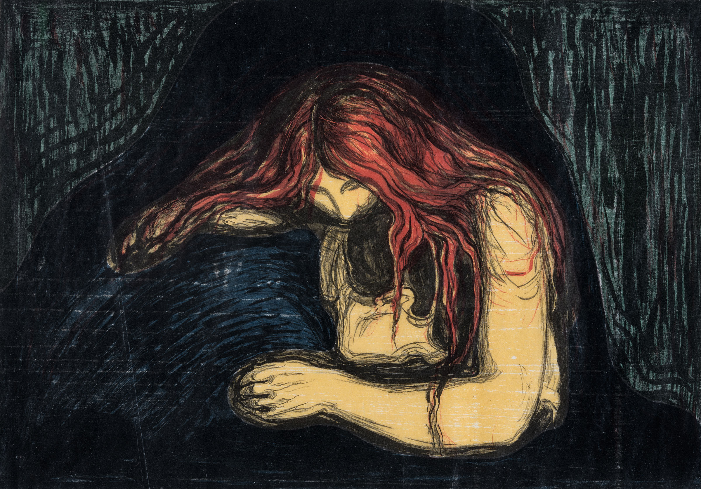 Edvard Munch (1863-1944), Vampyr II (Vampire II). Sheet: 22⅜ x 27⅛  in (567 x 690  mm). Offered in Prints &amp; Multiples on 17-18 April 2019 at Christie&rsquo;s in New York and sold for $507,000