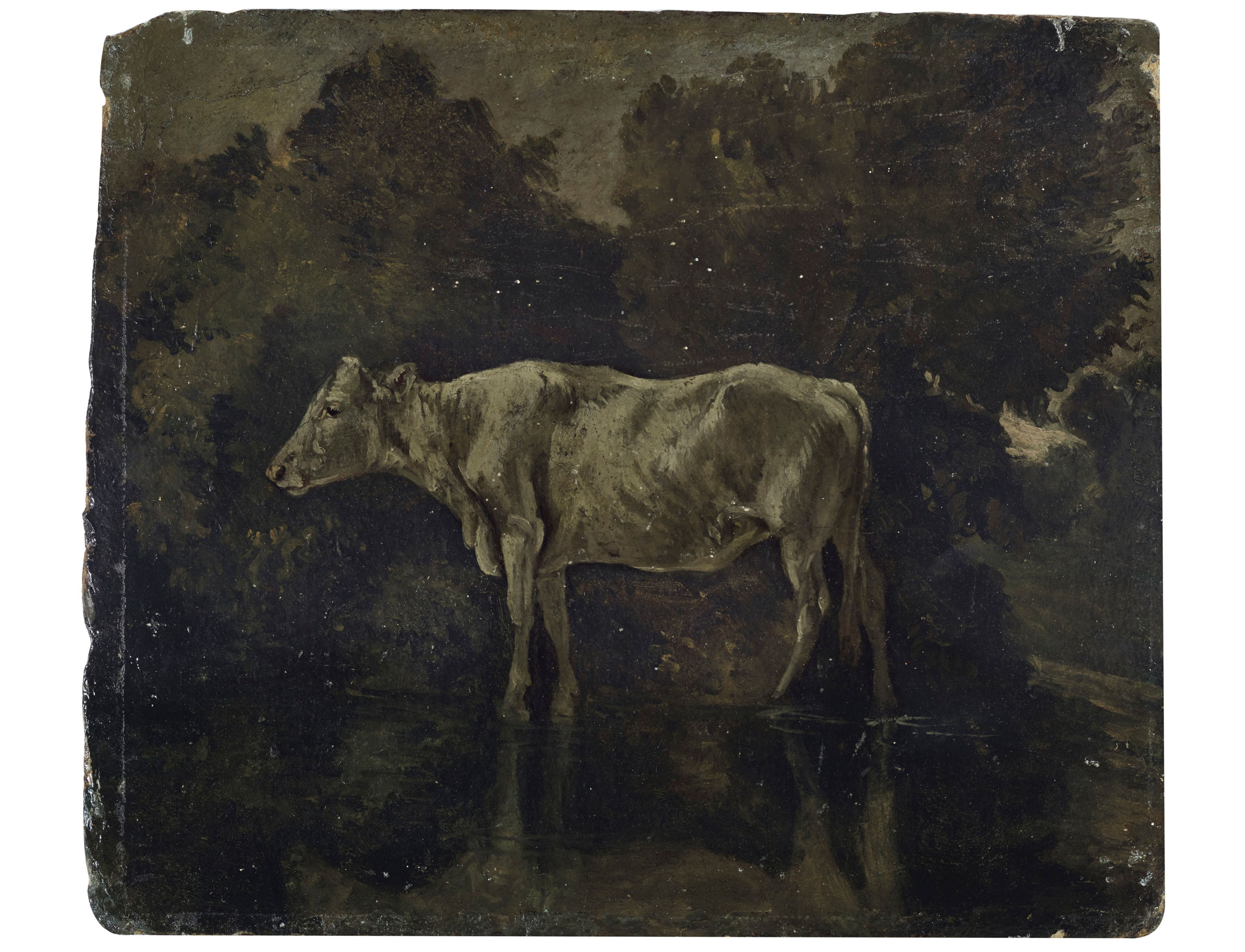 John Constable, R.A. (East Bergholt, Suffolk 1776-1837 Hampstead), The Skylark, Dedham (recto); Study of a cow standing in a stream (verso). 9⅜ x 8 in (23.9 x 20.3  cm). Sold for $855,000 on 1 May 2019 at Christie’s in New York