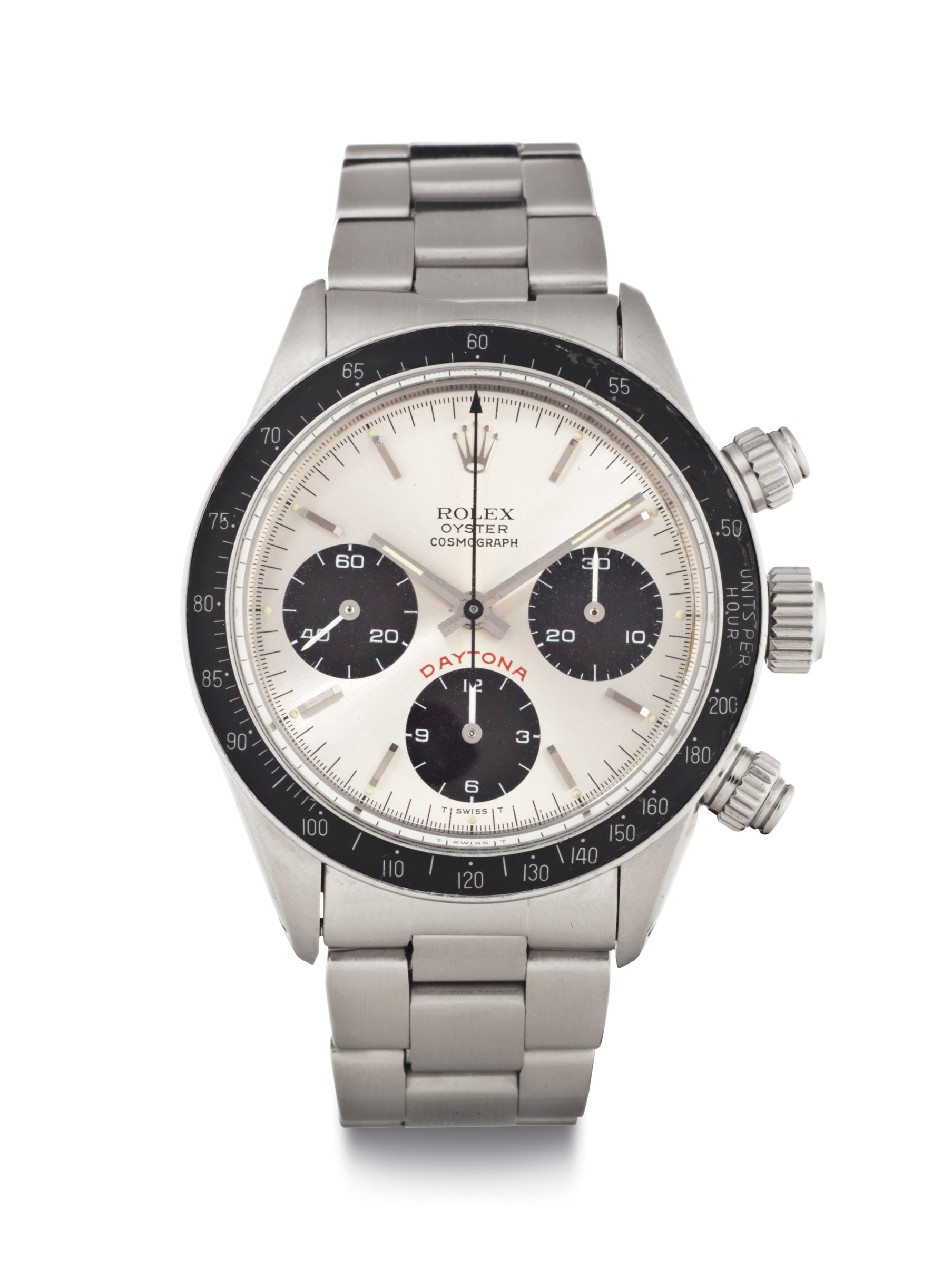 Rolex. A stainless-steel chronograph wristwatch, signed Rolex, Oyster Cosmograph, Daytona, ref. 6263, case no. 9'038'330, circa 1985. 37.4 mm  diameter. Sold for $56,250 on 9 December 2014 at Christie’s in New York