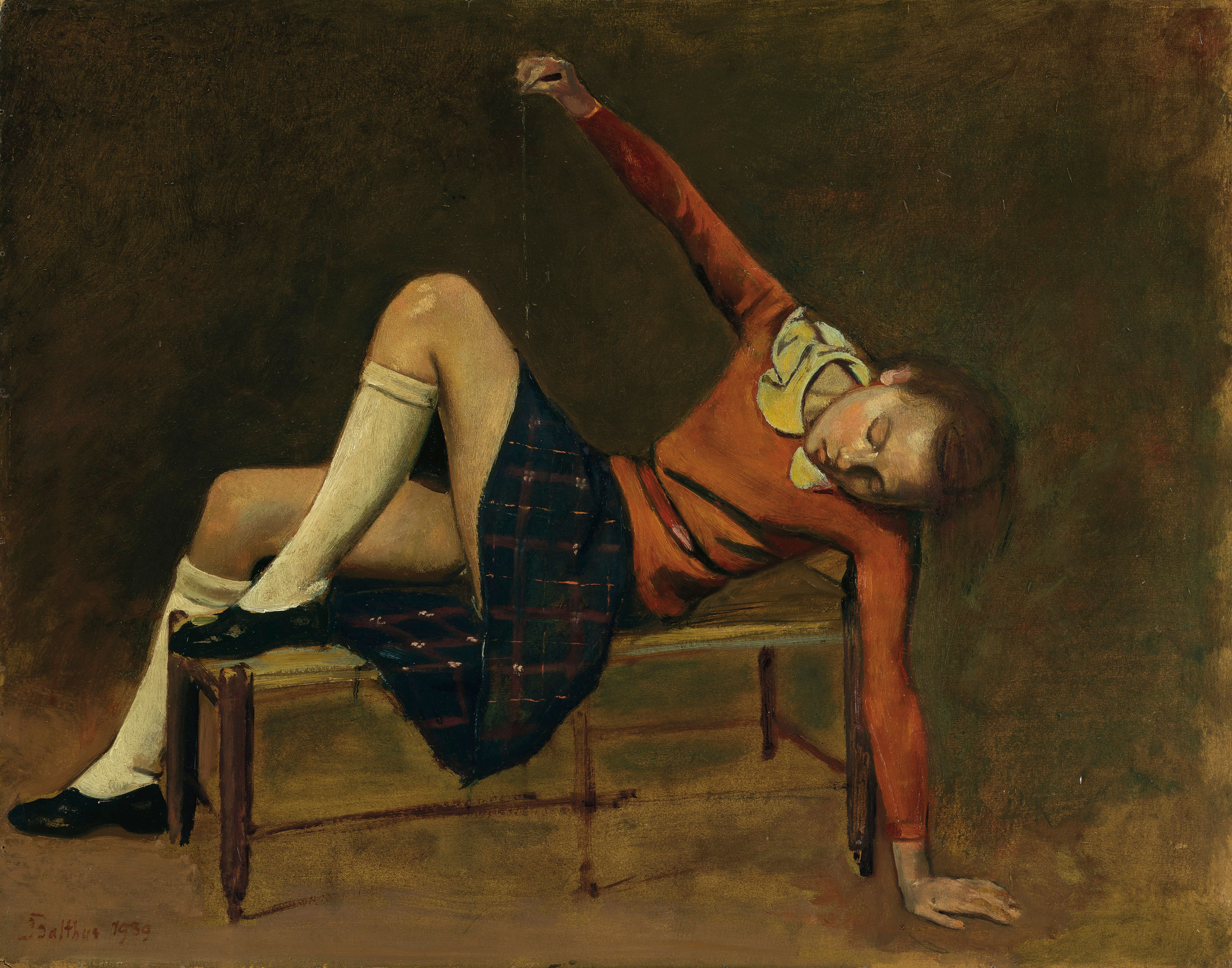 Balthus (1908-2001), Th&eacute;r&egrave;se sur une banquette, 1939. 28⅝ x 36&frac14;  in (72.7 x 91.9  cm). Sold for $19,002,500 on 13 May 2019 at Christie&rsquo;s in New York &copy; 2019 Artists Rights Society (ARS), New York / ADAGP, Paris