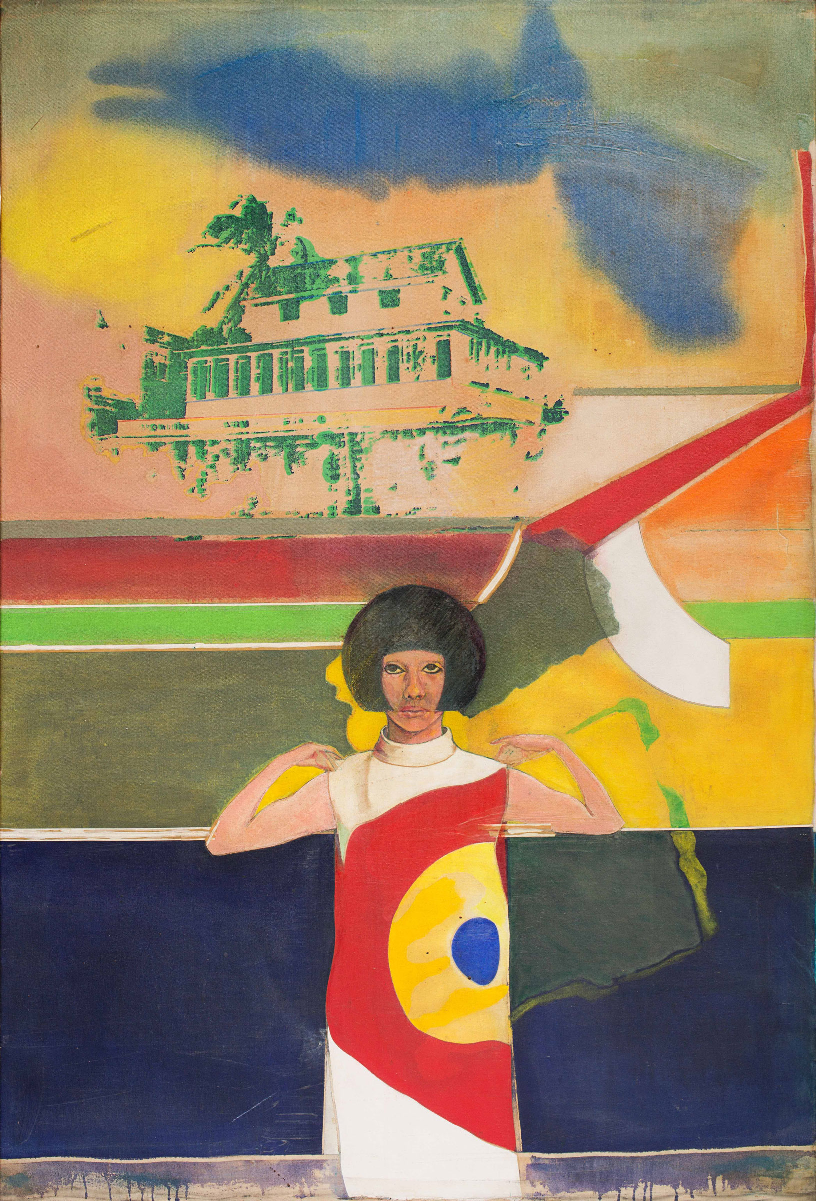 Frank Bowling (b. 1934), Cover Girl, 1966. Acrylic, oil paint, and silkscreened ink on canvas. 57 x 40 in (144.8 x 101.6 cm). Private Collection. © Frank Bowling. All Rights Reserved, DACS 2019