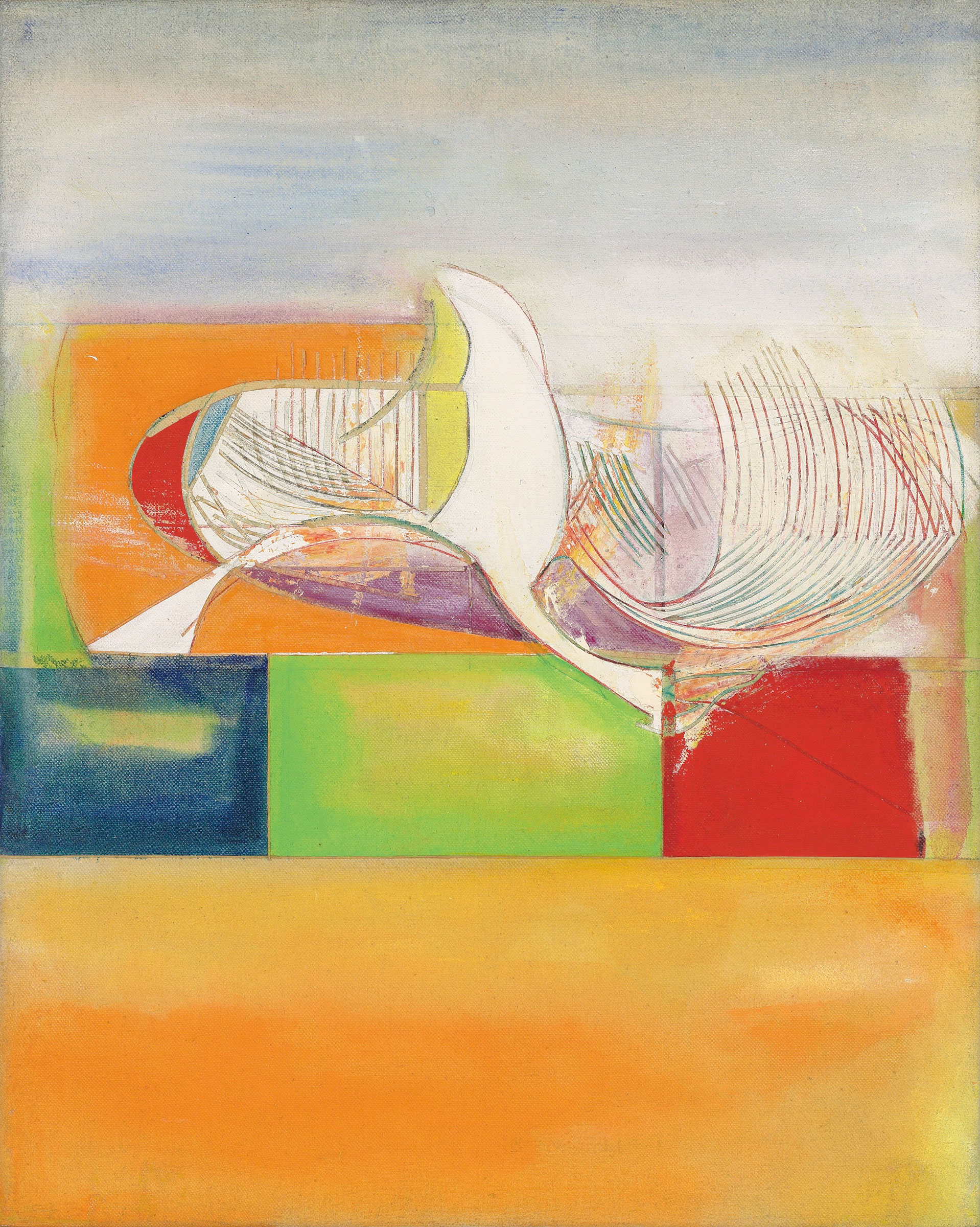 Frank Bowling (b. 1934), Swan, 1964. 20 x 16 in (50.8 x 40.6 cm). Sold for &pound;118,750 on 18 June 2019 at Christie&rsquo;s in London