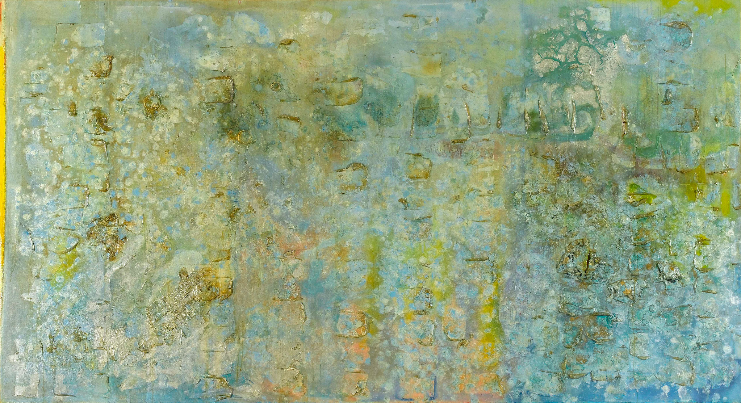Frank Bowling (b. 1934), Great Thames IV, 1988-9. Acrylic paint on canvas. 71¼ x 126 in (181 x 321 cm). Arts Council Collection, Southbank Centre, London. © Frank Bowling. All Rights Reserved, DACS 2019