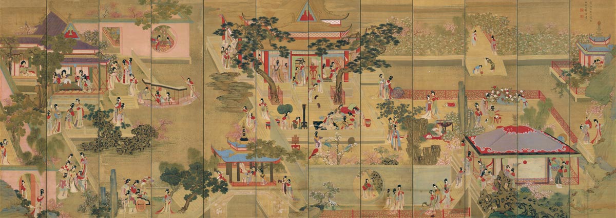 清 吕焕成　汉宫春晓图　设色绢本 立轴十二屏通景。2009年11月29日于佳士得香港售出，成交价9,380,000港元