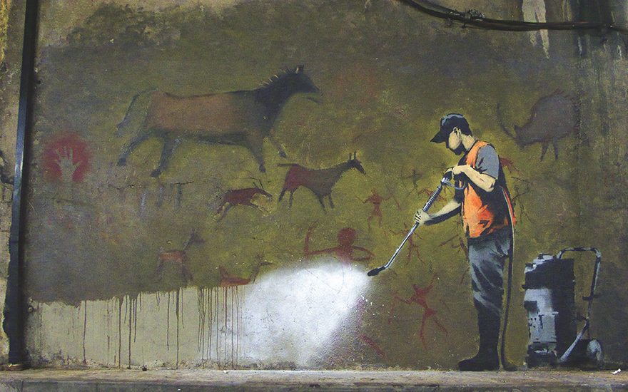 Banksy created this work as part of The Cans Festival, Leake Street, London, in early May 2008