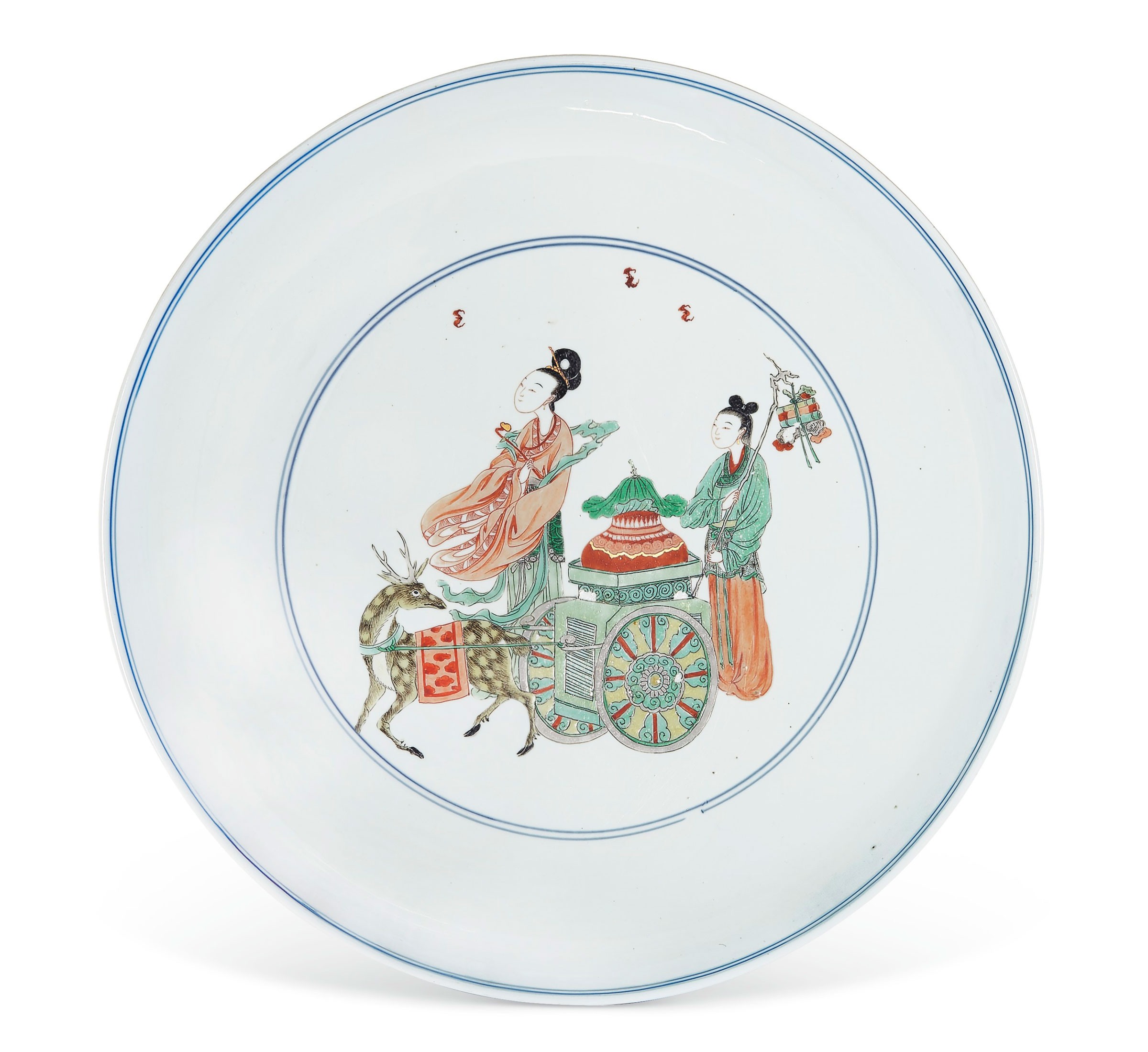 A large famille verte dish, Kangxi period (1662-1722). Diameter 15⅝  in (39.6  cm). Estimate: $30,000-50,000. Offered in Chinese Art from The Art Institute of Chicago  on 12 September 2019 at Christie’s in New York