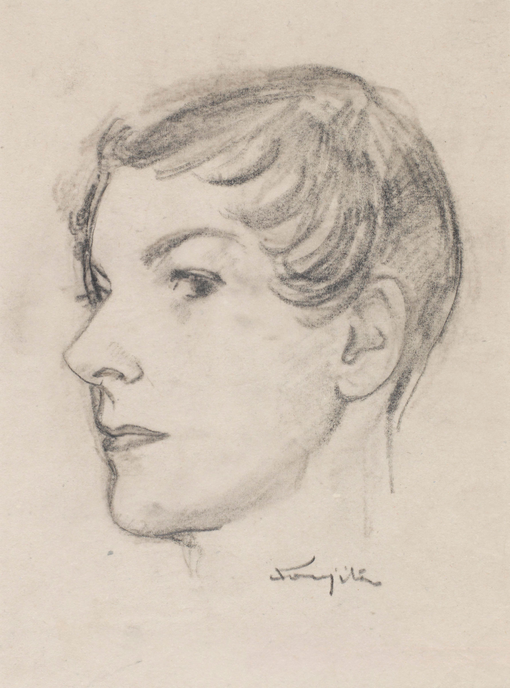 藤田嗣治（1886-1968），《无题（女人的侧脸）》。款识：Foujita（右下）。铅擦笔纸本。21 x 15.5公分（8.3 x 6.1寸）。2019年9月18至25日于佳士得网上专场售出，成交价8,750美元