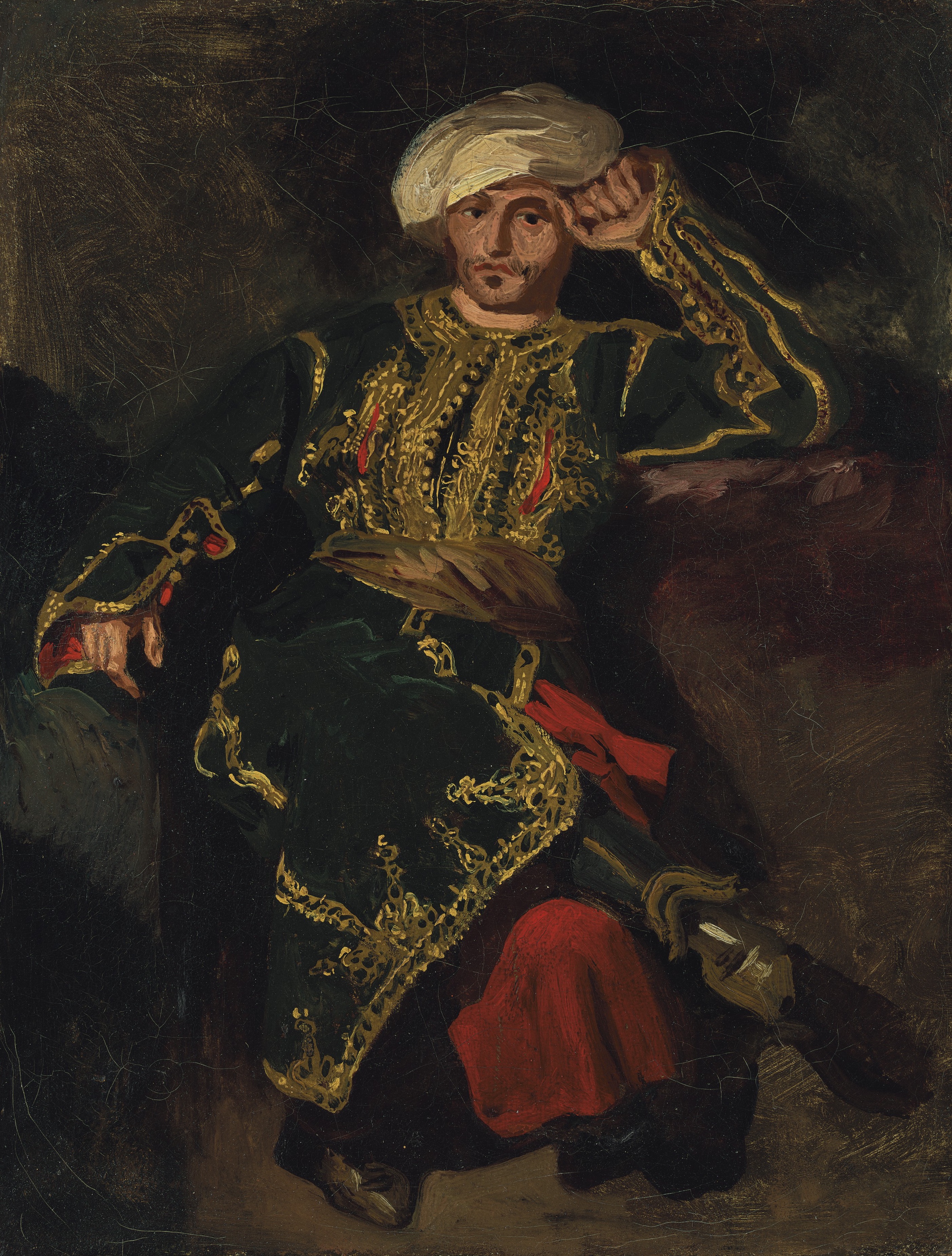 Eugène Delacroix (1798-1863) Seated Figure in Turkish Costume (Possibly Monsieur J. B. Pierret) circa 1825. Oil on canvas. 12¾ x 9½ in. (32.4 x 24.2 cm.) Estimate: $800,000-1,200,000. Offered in European Art Part I on 28 October 2019 at Chrisite's in New York