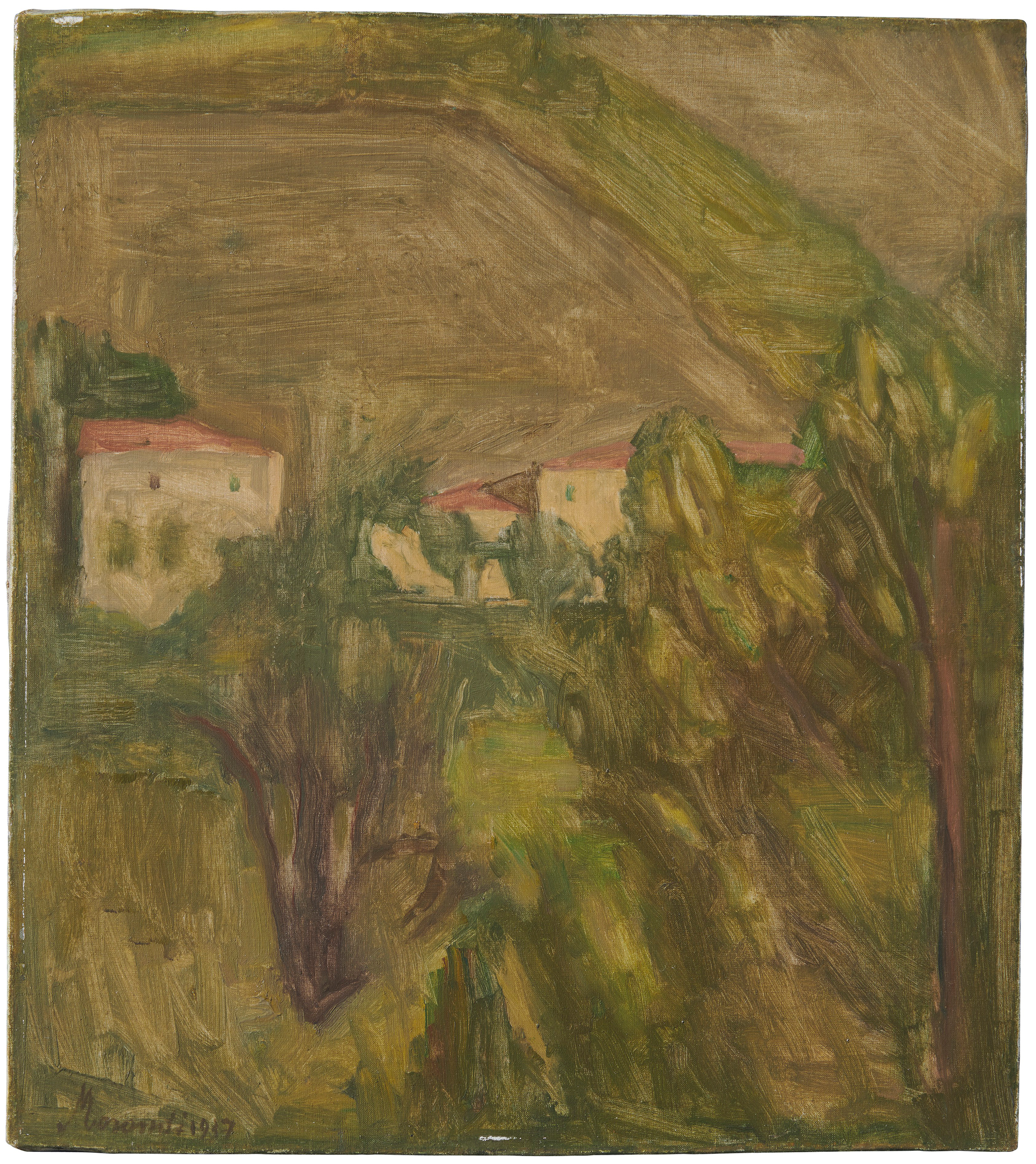 乔治·莫兰迪(1890-1964) 《风景》(Paesaggio) 1937年作。油彩 画布。21 x 18⅞ 吋(53.5 x 48公分)。估价:200,000-300,000英镑。此拍品于2019年10月4日佳士得伦敦意大利思潮拍卖中呈献。© 2019 Artists Rights Society (ARS), New York/SIAE Rome