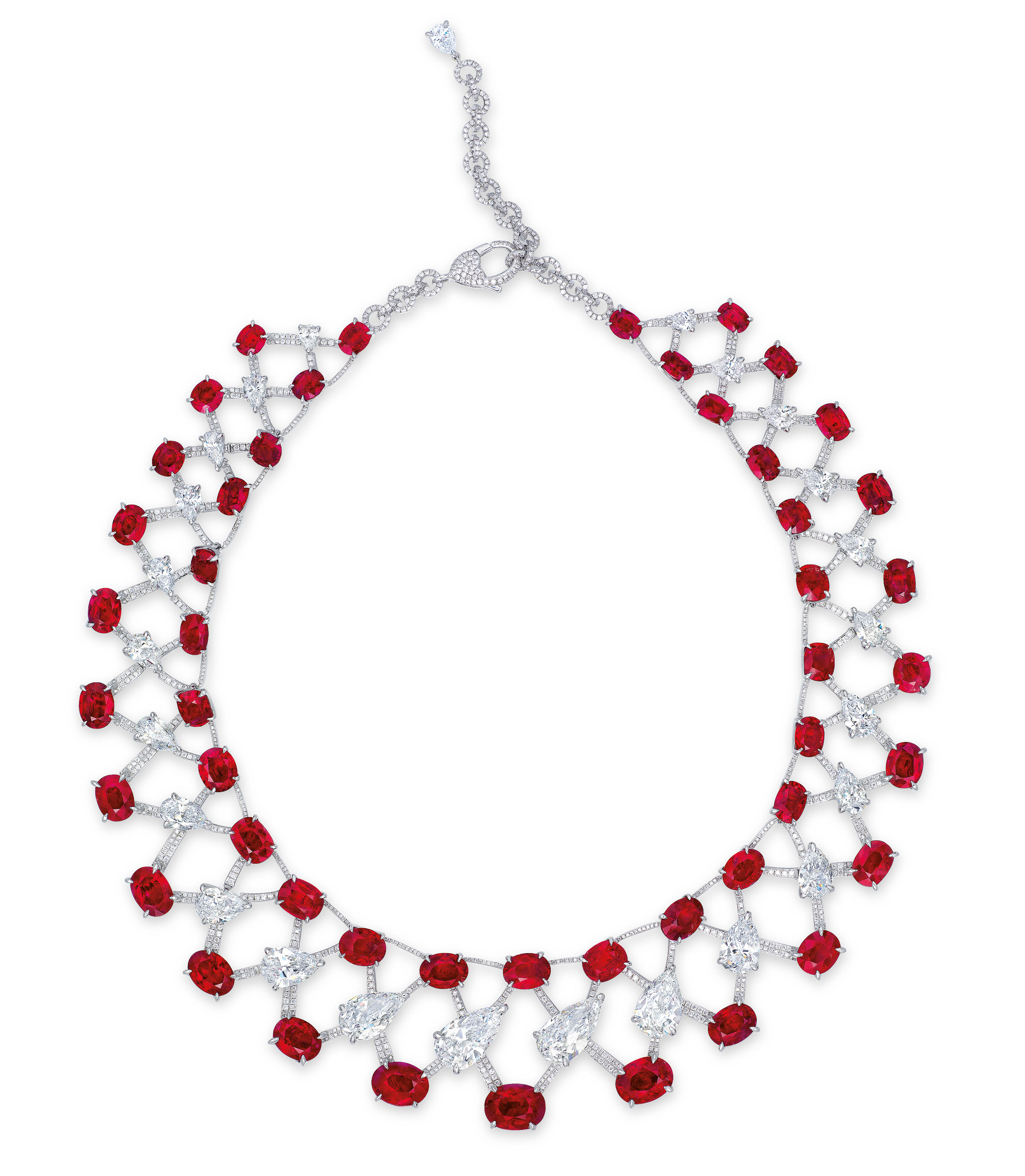 A magnificent ruby and diamond necklace by Etcetera. Sold for HK$100,360,000 on 2 June 2015 at Christie&rsquo;s in Hong Kong